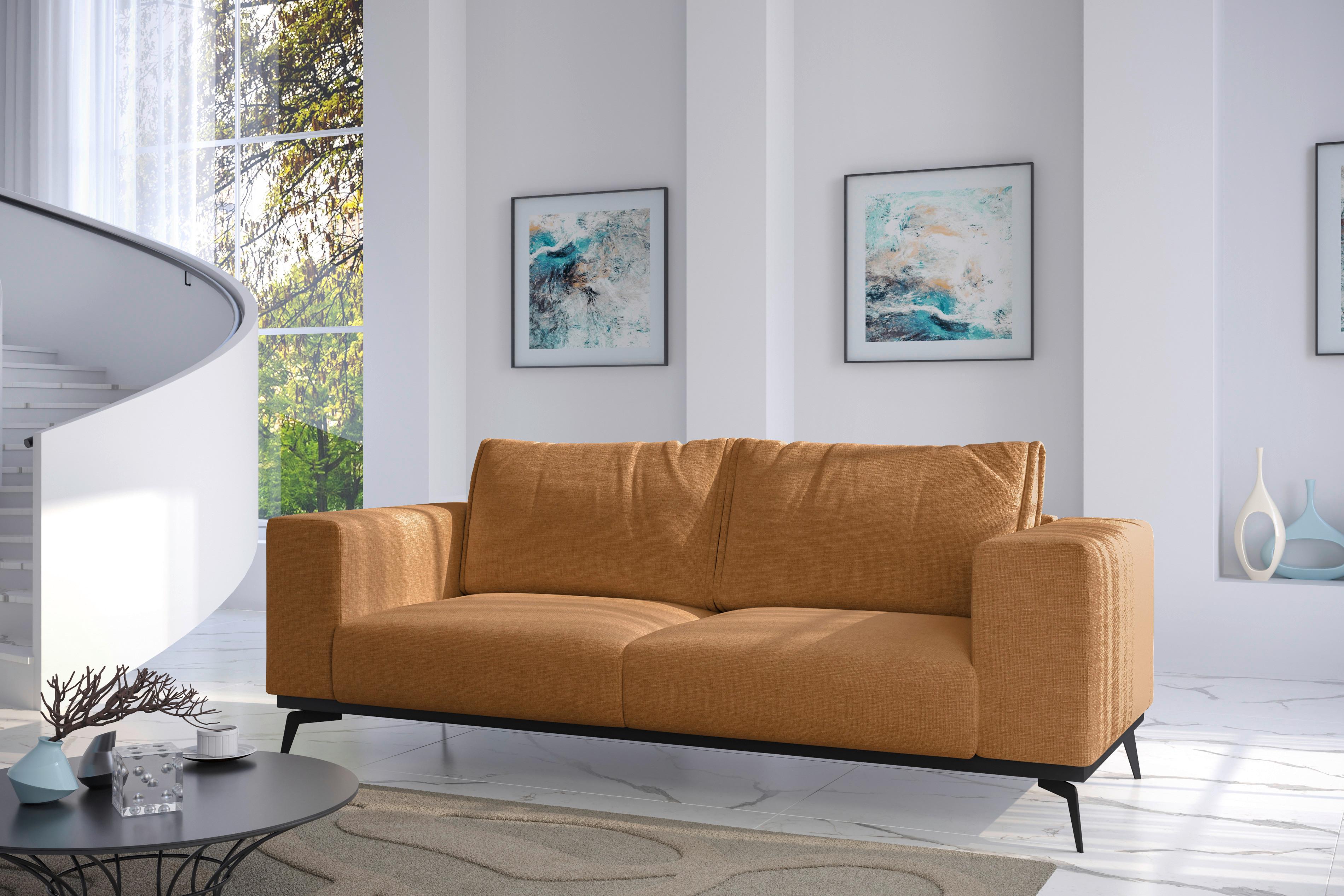 Dvojmiestna pohovka ISOLDE, oranžová - oranžová/čierna, Design, kov/drevo (250/87/95cm) - MID.YOU