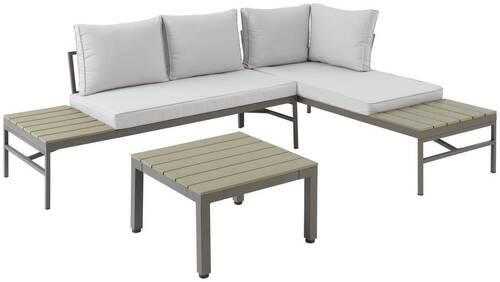 Loungegarnitur 3-Tlg. Oslo Aus Metall/Kunststoff mit Kissen - Braun/Grau, MODERN, Kunststoff/Textil (215/154,5cm) - Luca Bessoni