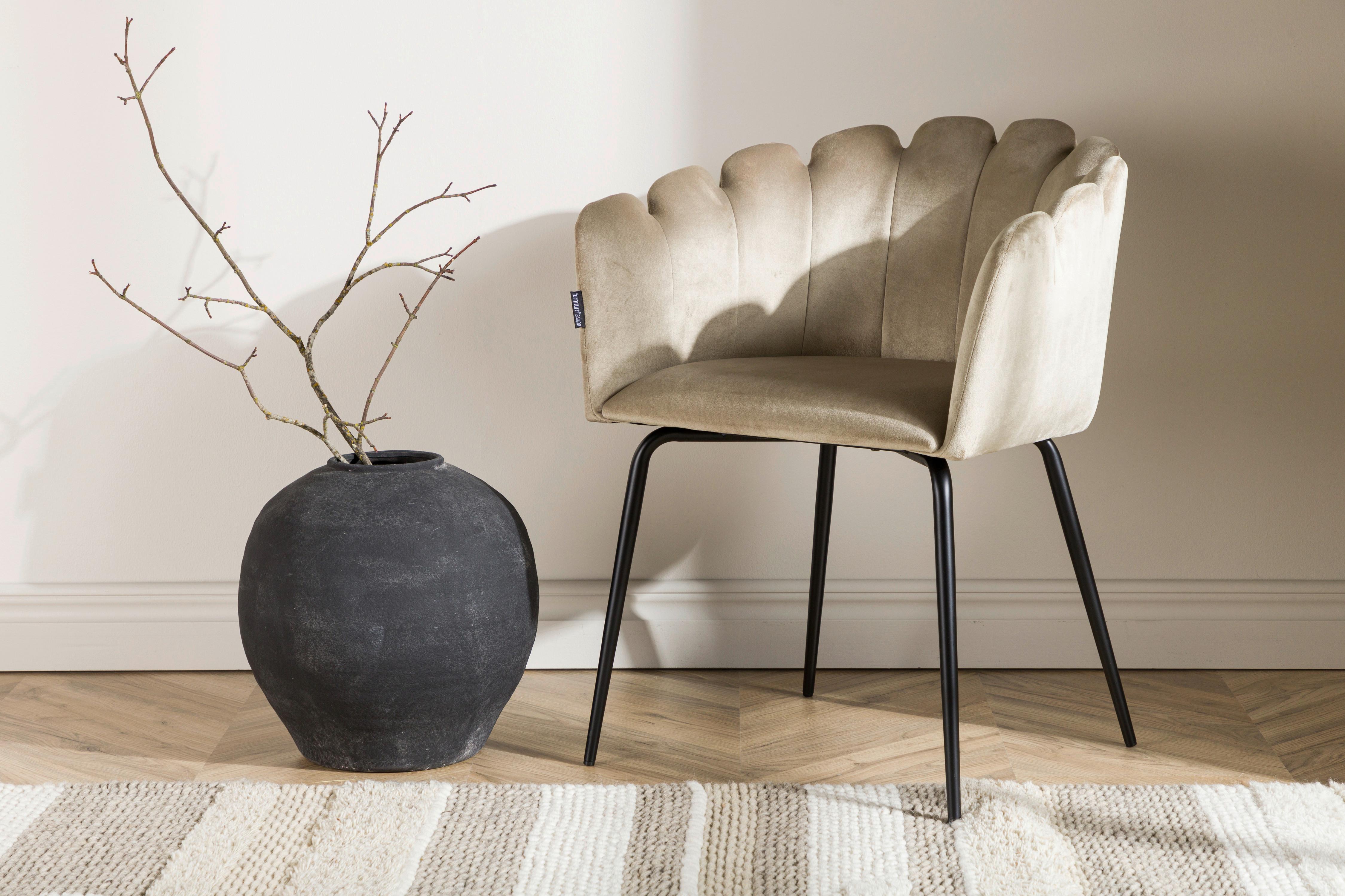 Stuhl Limhamn - Beige/Schwarz, Design, Textil/Metall (52/76.5/51cm) - Livetastic