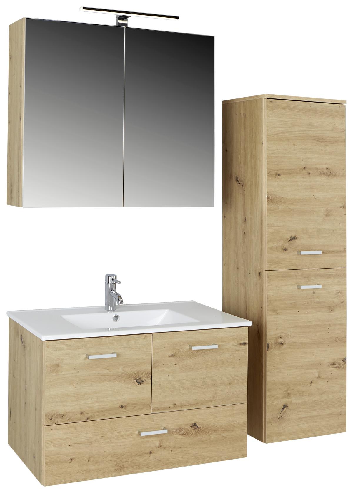 KOUPELNA BERGAMO CZ/SK - bílá/barvy dubu, Konvenční, kompozitní dřevo/keramika (80/200/46cm)