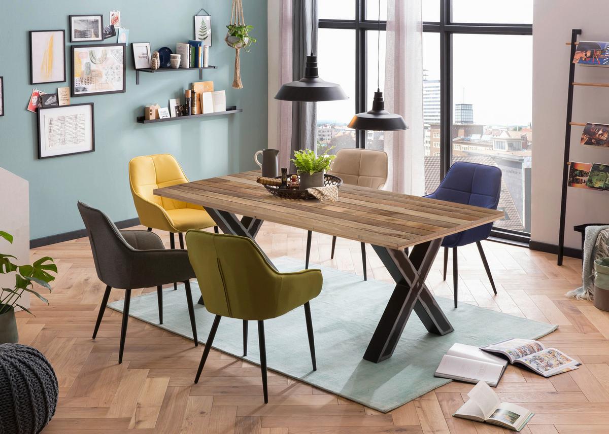 Esstisch Schwarz, Naturfarben L: 220cm - Schwarz/Naturfarben, Design, Holz/Metall (220/100/77cm) - Livetastic