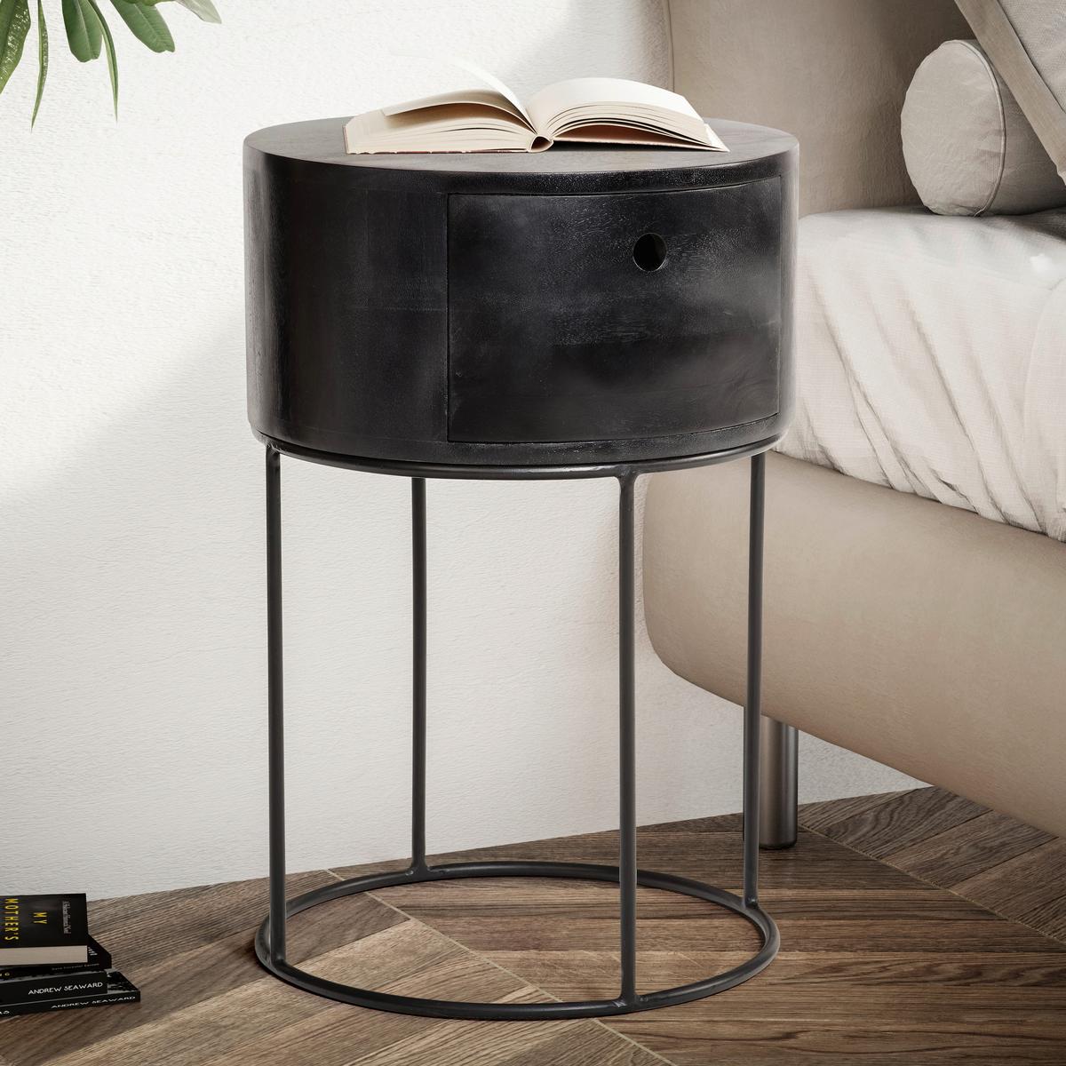 Nachttisch Schwarz L: 40 Cm - Schwarz, Design, Holz/Metall (40/40/60cm) - Livetastic