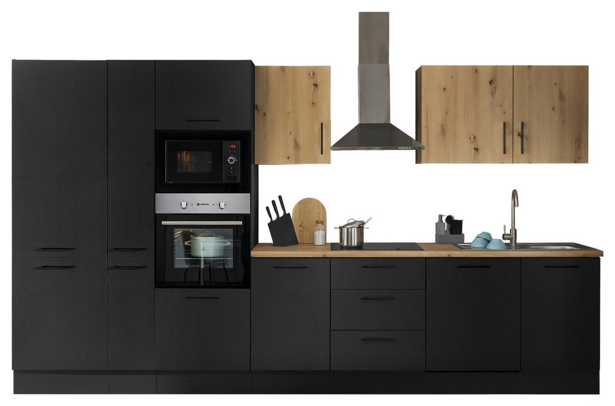 Küchenblock Turin Schwarz/eiche Dekor B: 370 Cm - Schwarz/Eiche Artisan, Basics, Holzwerkstoff (370cm) - MID.YOU