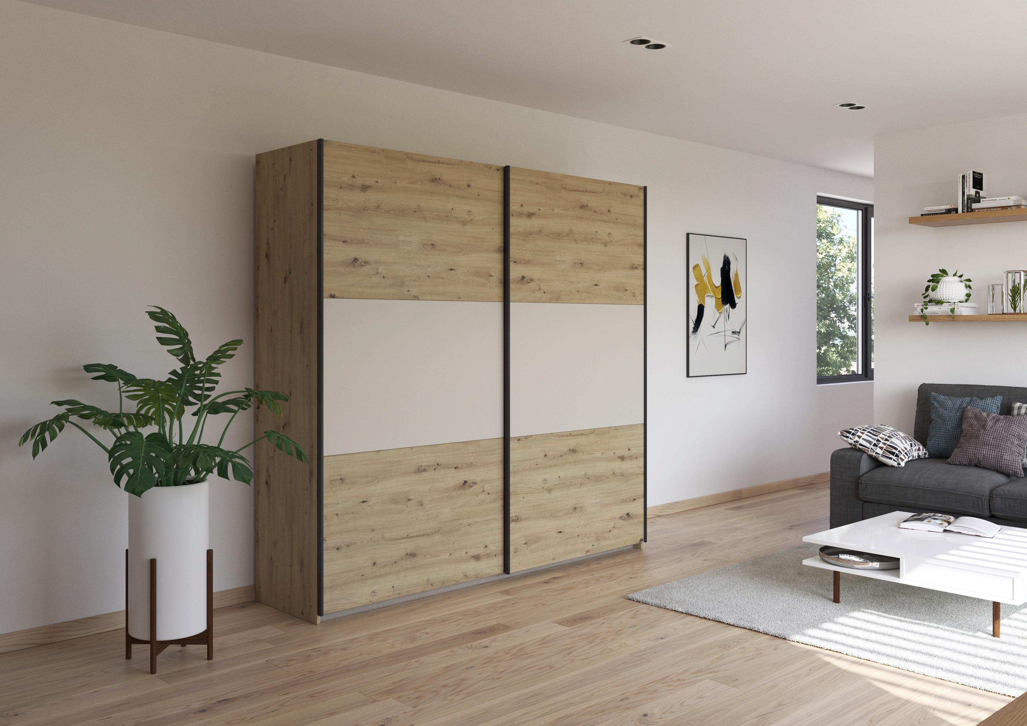 Schwebetürenschrank Neo Champagner Eiche Artisan Dek. - Champagner/Alufarben, MODERN, Holzwerkstoff (218/210/59cm) - Rauch Möbel