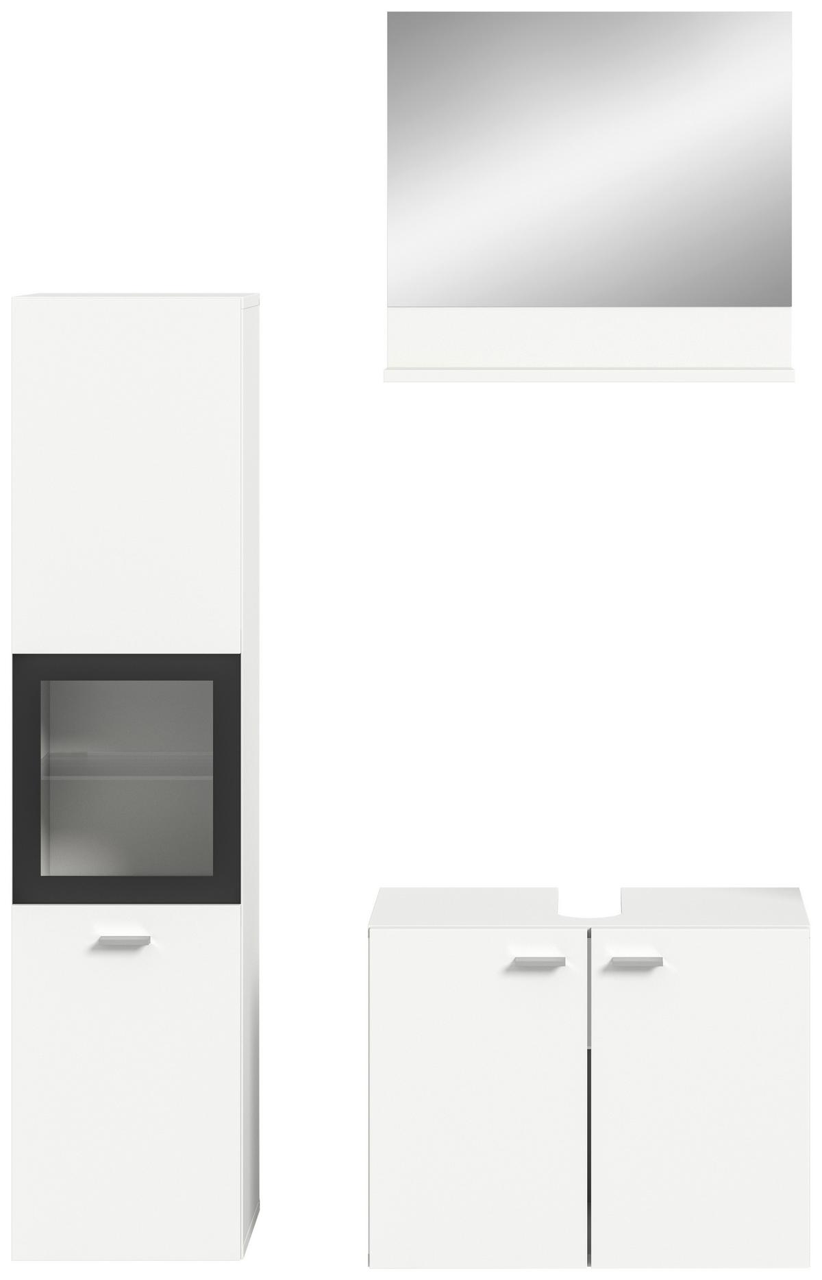 Badezimmer Boston Weiß B: 87 cm - Silberfarben/Weiß, MODERN, Glas/Holzwerkstoff (87cm) - MID.YOU