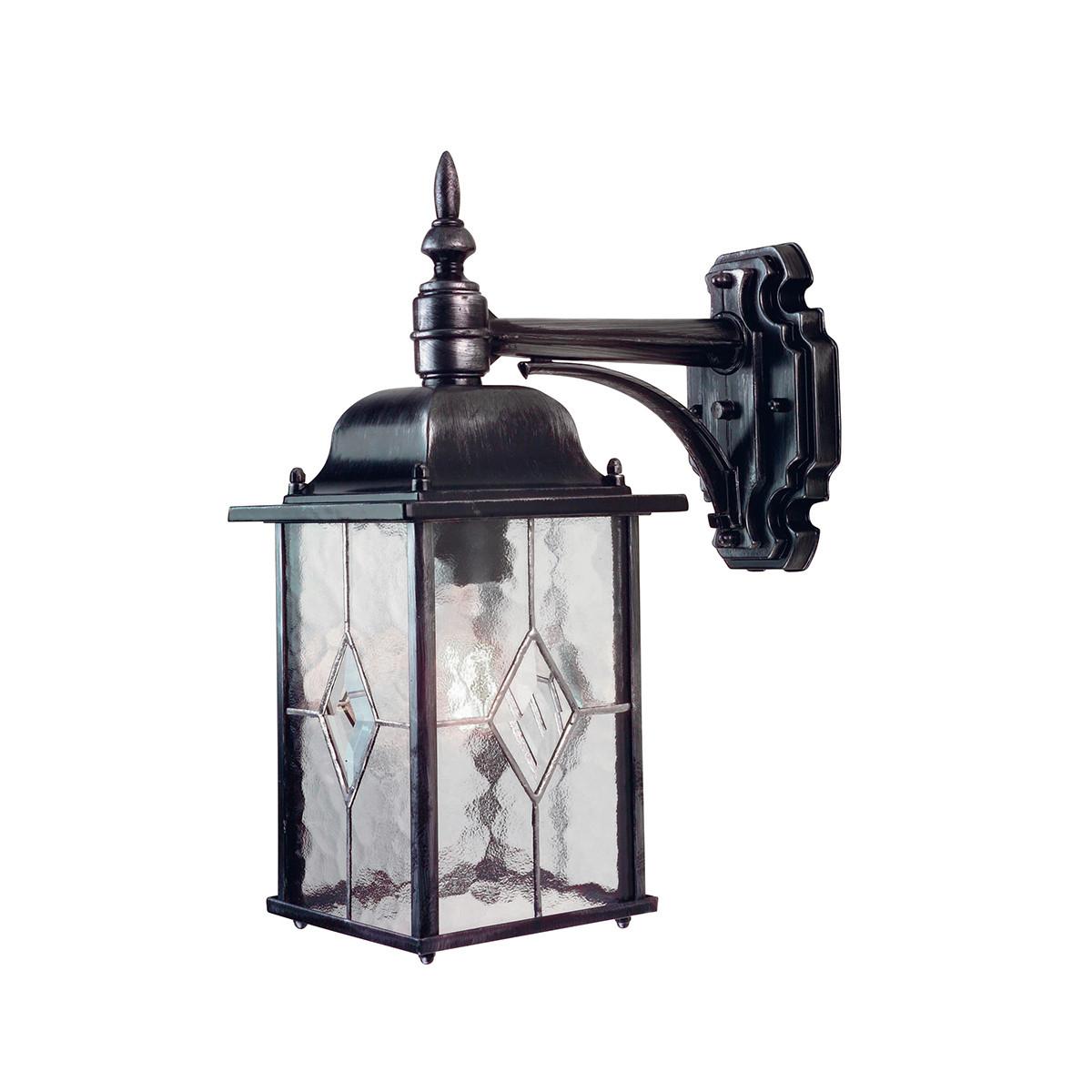 Außenwandleuchte 100 Watt Metall Glas, Wandmontage - Silberfarben/Schwarz, KONVENTIONELL, Glas/Metall (15.9/37/28.6cm) - Elstead Lighting