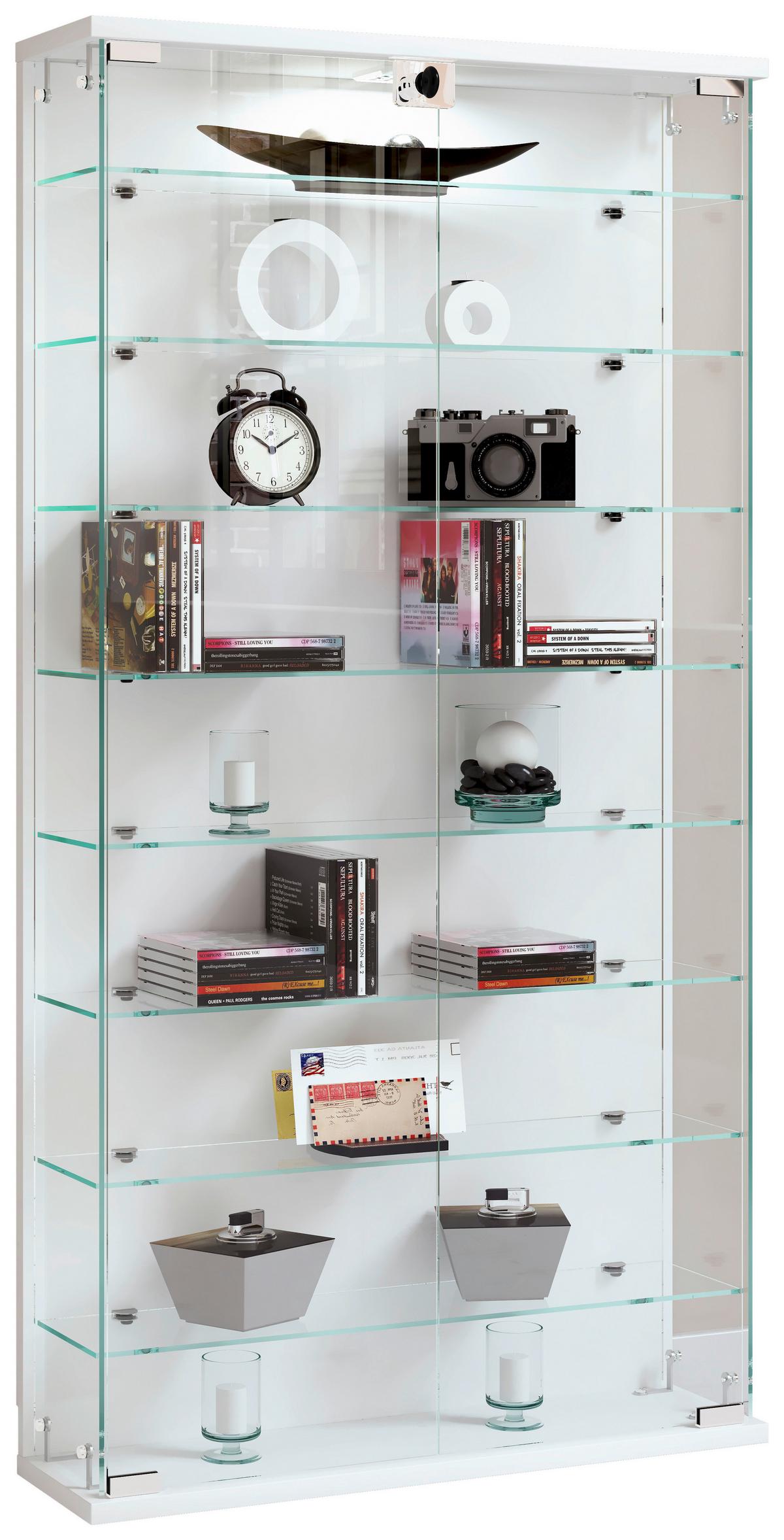 Vitrine Relas Weiß B: 59 cm - Transparent/Schwarz, Design, Glas/Holzwerkstoff (59/114/17cm) - MID.YOU