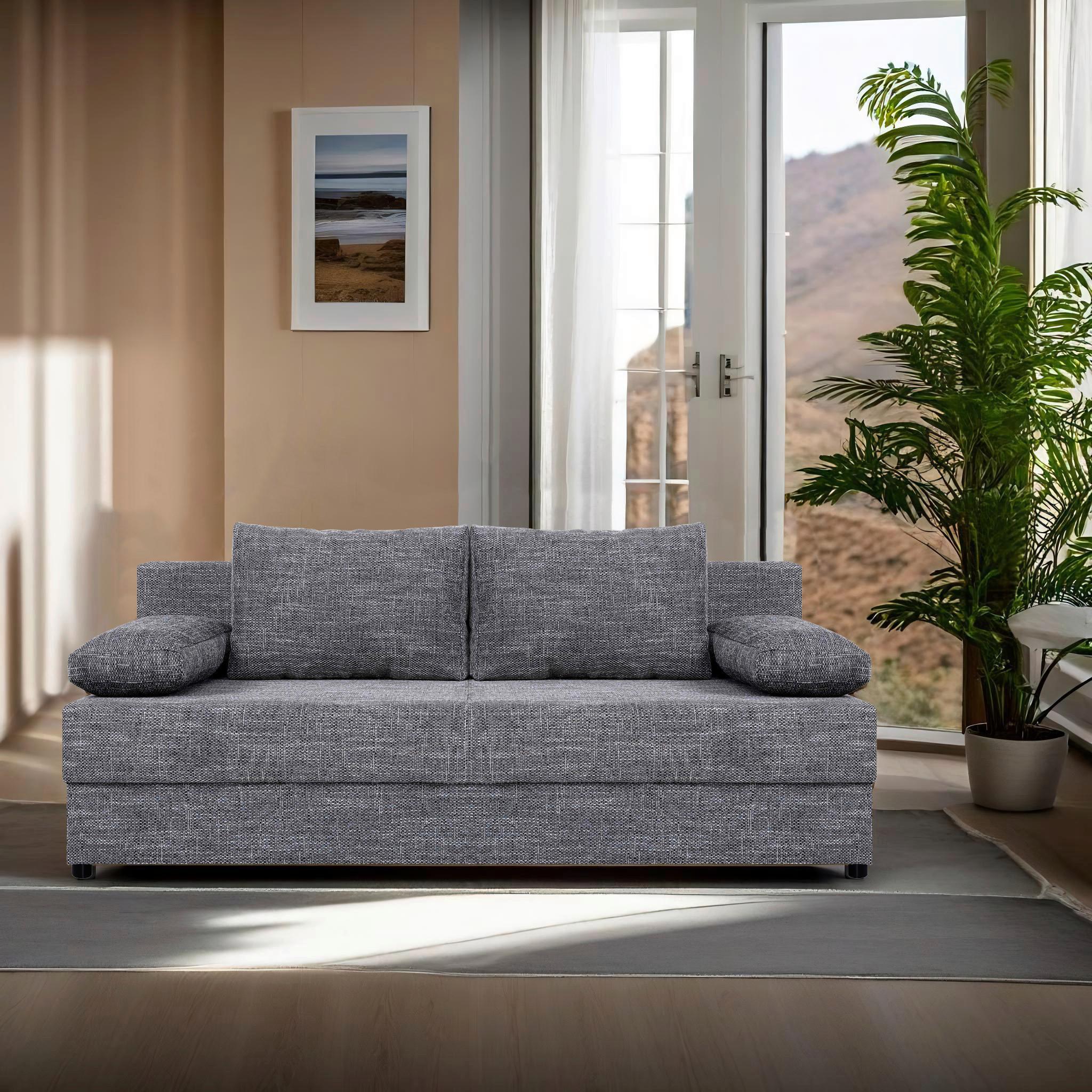 Schlafsofa Mega Grau B: 190 Cm - Schwarz/Braun, Design, Holzwerkstoff/Textil (190/80/75cm) - P & B