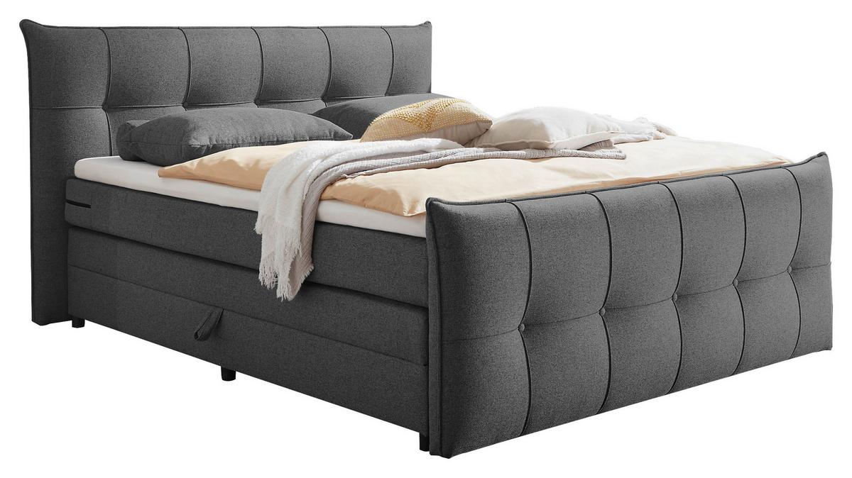 Boxspringbett Manchester 6 - Anthrazit/Schwarz, MODERN, Holzwerkstoff/Textil (180/200cm) - MID.YOU