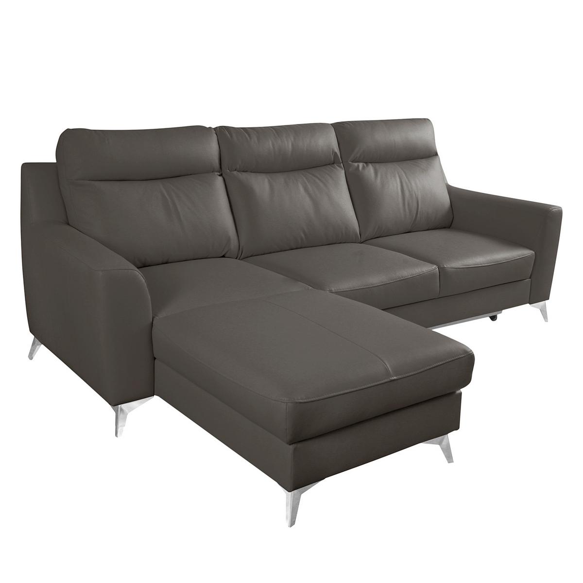 Ecksofa Gio Dunkelbraun S: 236x168 Cm - Chromfarben/Dunkelbraun, Design, Leder/Textil (236/168cm) - Livetastic