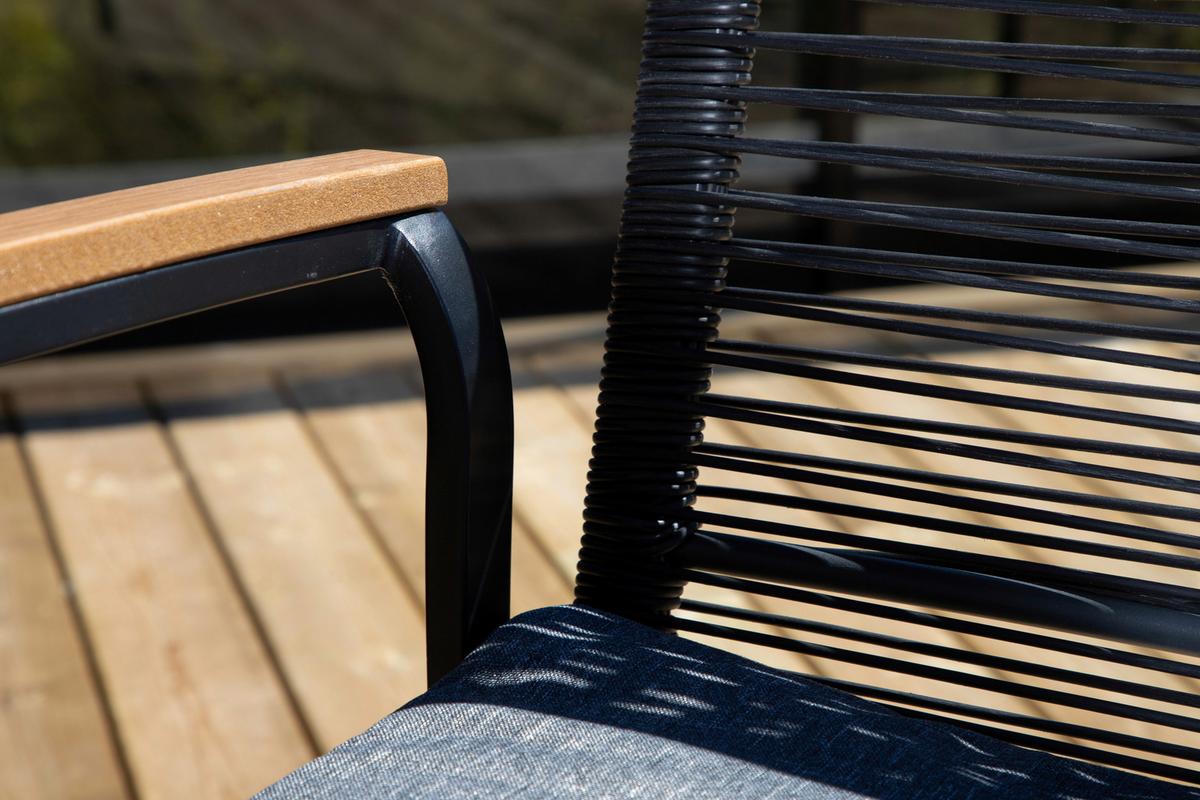 Gartensessel Stapelbar Dallas Stahl - Schwarz/Akaziefarben, KONVENTIONELL, Holz/Kunststoff (57/83,5/63,5cm) - Gardenson