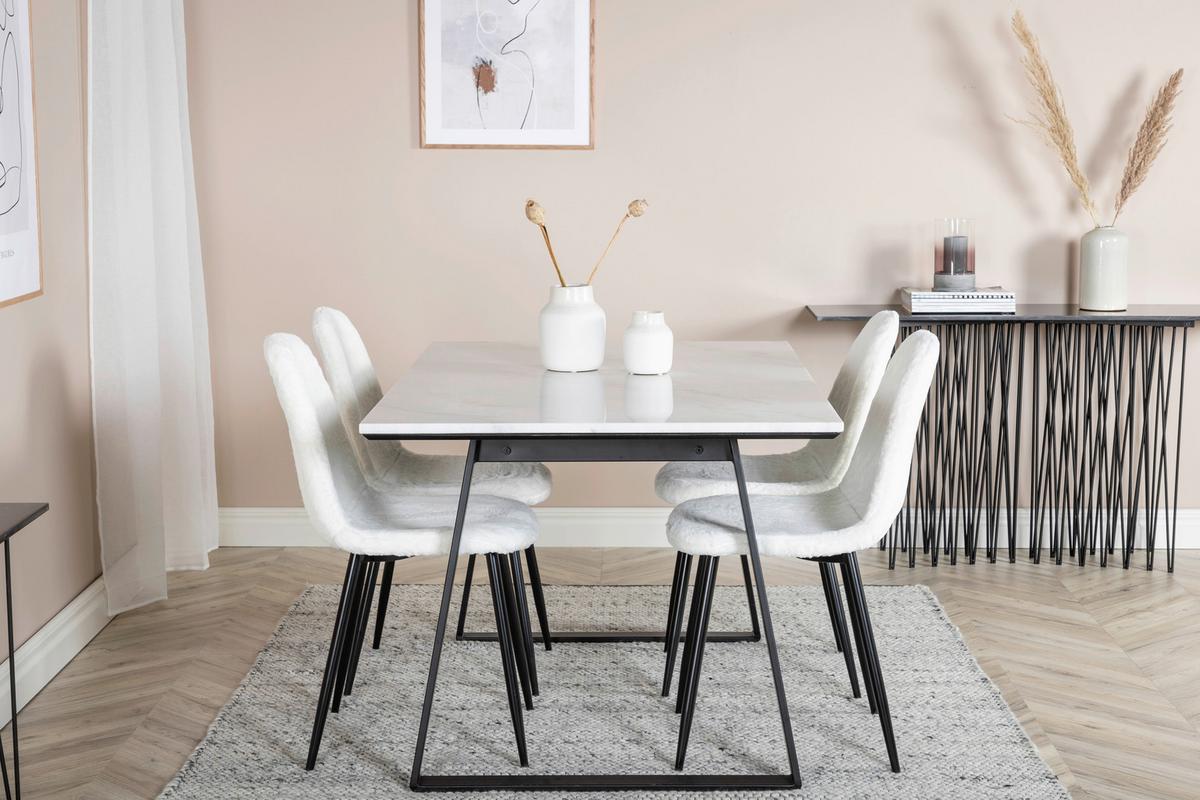 Esstisch Estelle - Schwarz/Weiß, Design, Stein/Metall (140/90/75cm) - Livetastic