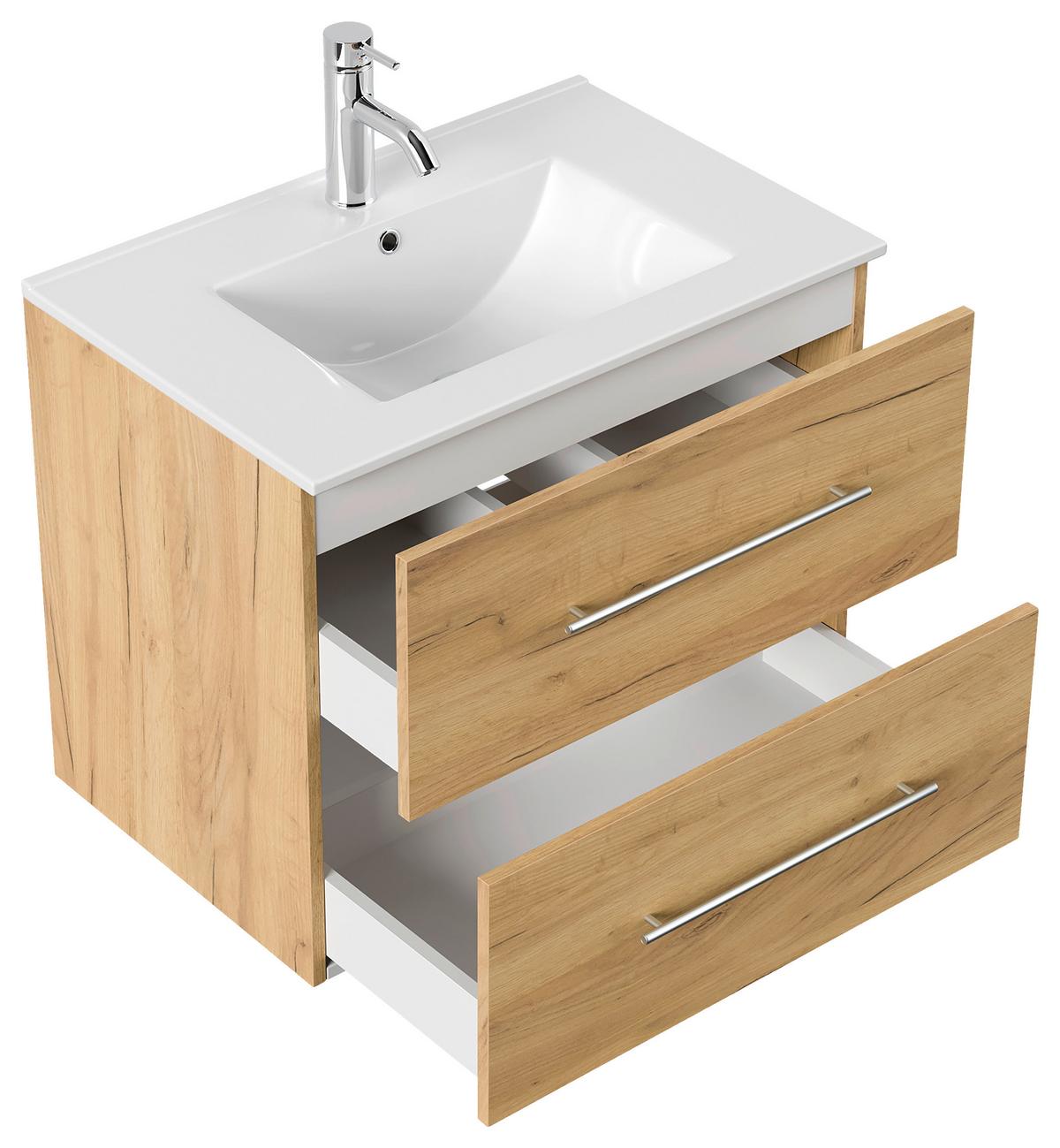 WASCHTISCHKOMBI Homeline, Eichefarben B: 71 cm - Eichefarben/Weiß, Basics, Keramik/Holzwerkstoff (71cm) - MID.YOU