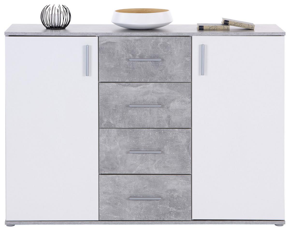 Kommode mit Schubladen B: 132 cm Ina Weiß/Betonoptik - Hellgrau/Weiß, MODERN, Holzwerkstoff (132/94,8/38,3cm)