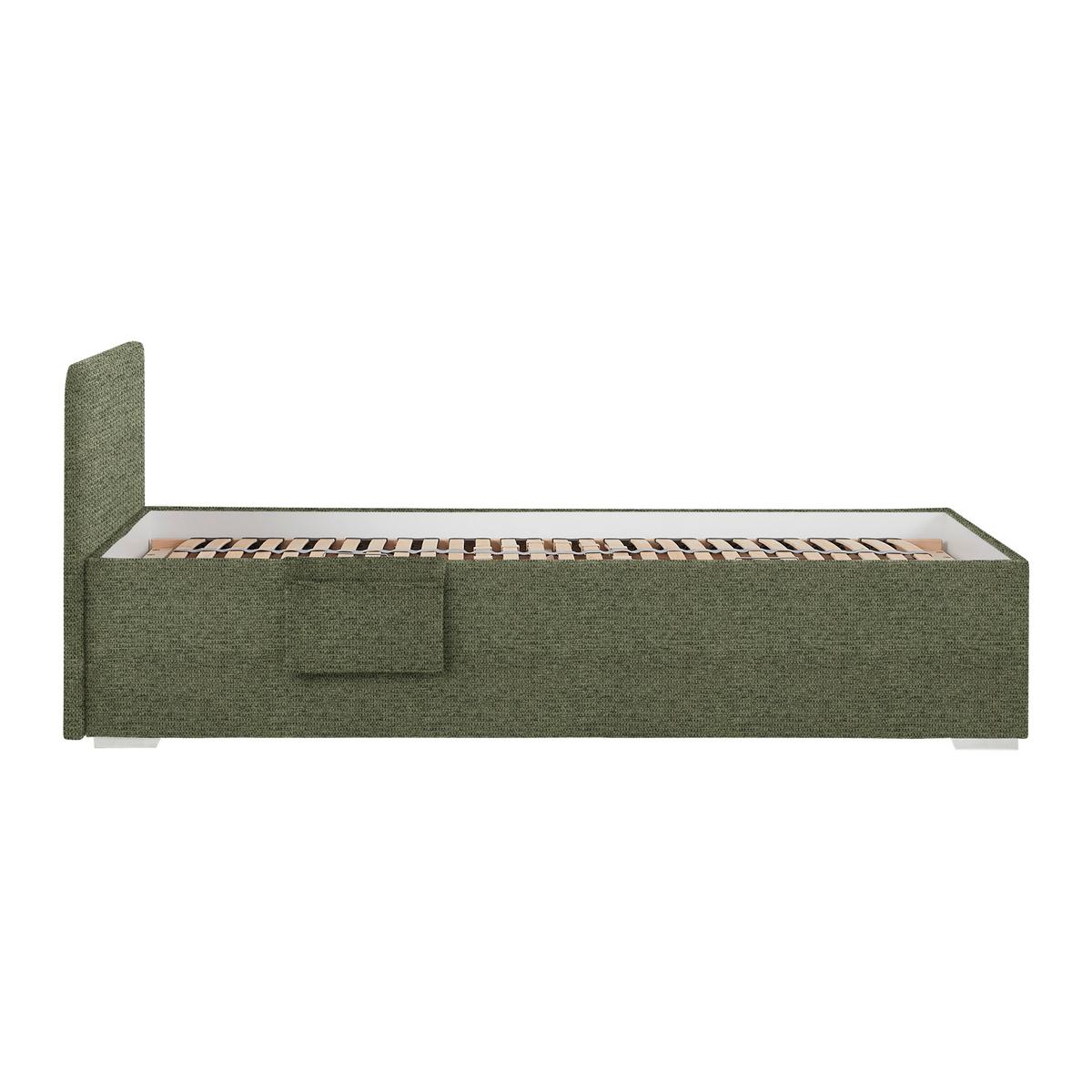 Posteľ Remi s bočnicami 90x200, poťah olivovozelený - olivovozelená/prírodná farba, Konventionell, drevo/textil (90/200cm)