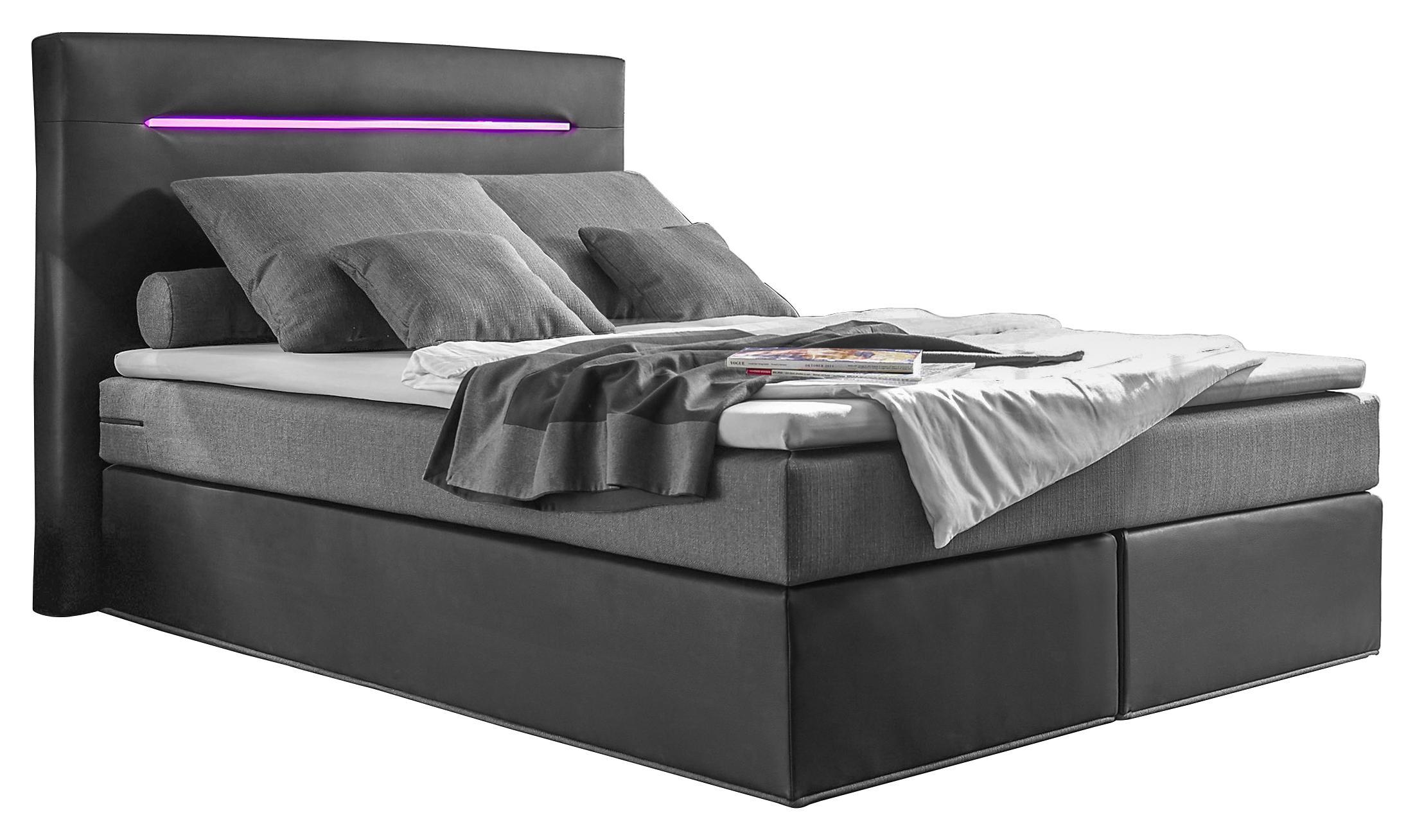 Boxspringbett Cardiff 1 ca. 140x200 cm - Silberfarben/Schwarz, Trend, Holzwerkstoff/Textil (140/200cm) - Carryhome