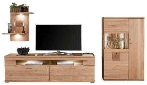 Wohnwand Kansas - Alteiche/Silberfarben, KONVENTIONELL, Glas/Holz (317,1/171/50,2cm) - Livetastic