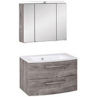 Badmöbel-set 3-tlg. Inkl. Led Stockholm 80cm Eiche Dekor - Eichefarben/Eiche grau, KONVENTIONELL, Glas/Holzwerkstoff (80cm) - Held