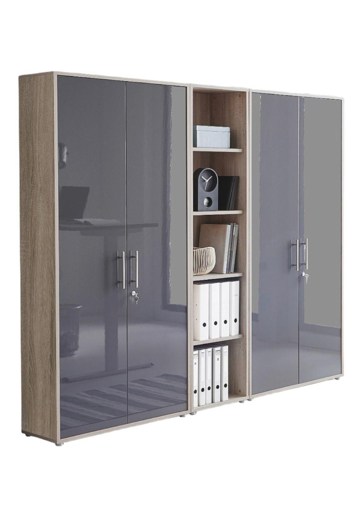Office Edition B: 212,9 Cm Sonoma Eiche/anthrazit - Anthrazit Hochglanz/Sonoma Eiche, MODERN, Holzwerkstoff (212,9/185,6/33cm) - MID.YOU
