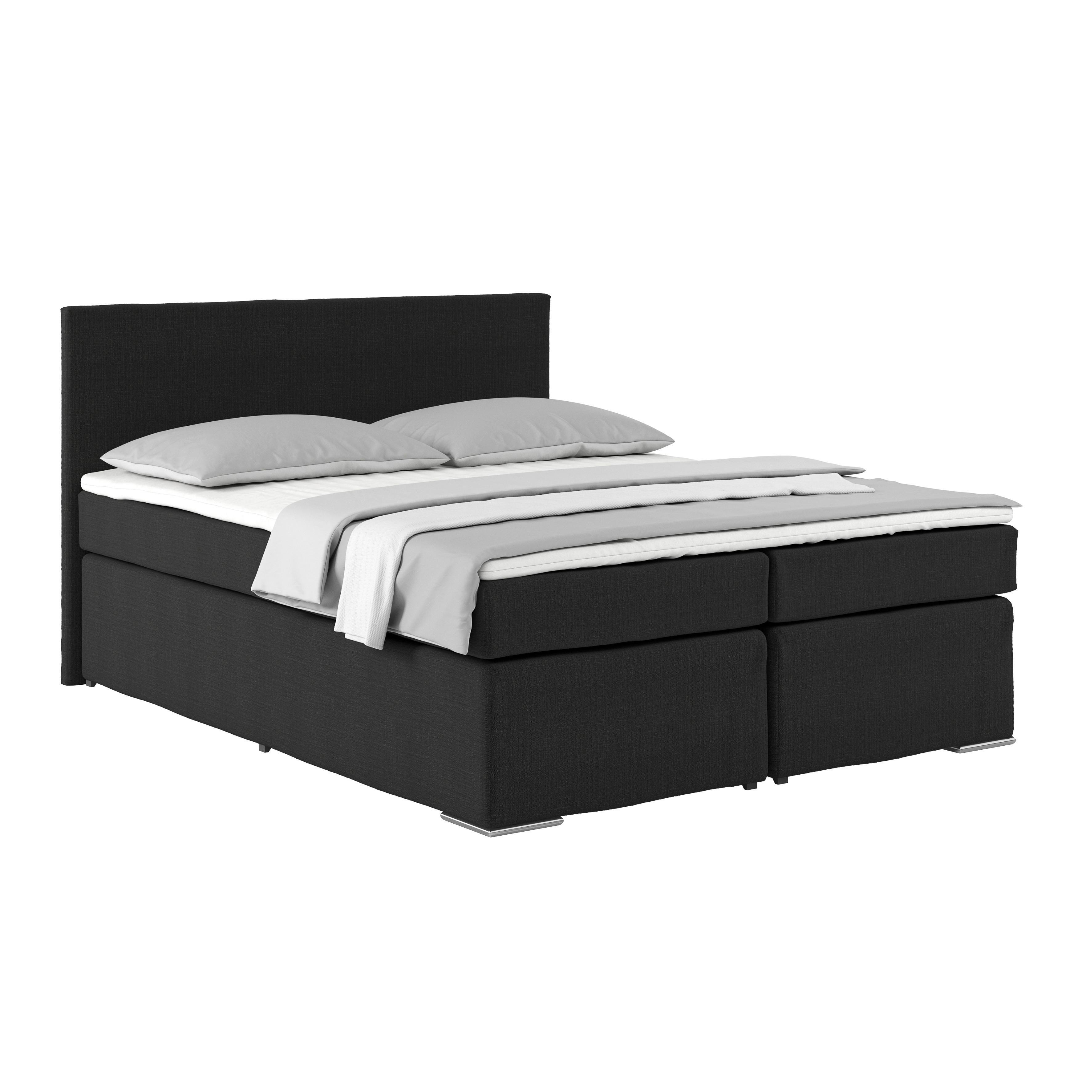 Posteľ Boxspring NERO PL: 160/200 cm, čierna - čierna/chrómová, Konventionell, kov/textil (160/200cm)