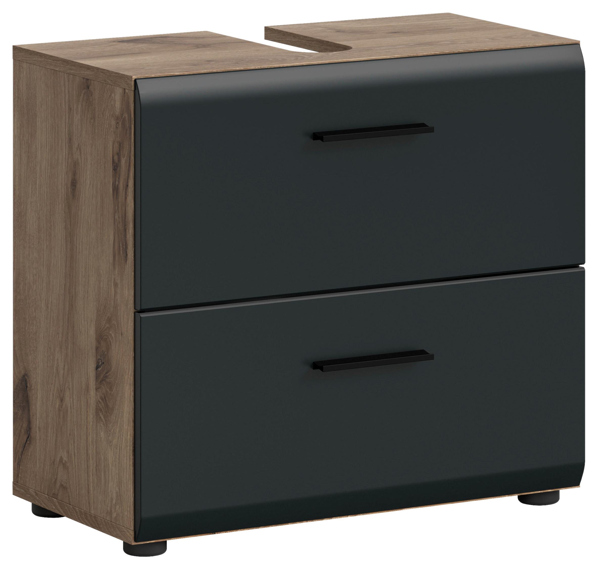 Waschbeckenunterschrank Ice Schwarz/Eiche Dekor B: 60cm - Eiche dunkel/Schwarz, Basics, Holzwerkstoff (60/55/30cm) - MID.YOU
