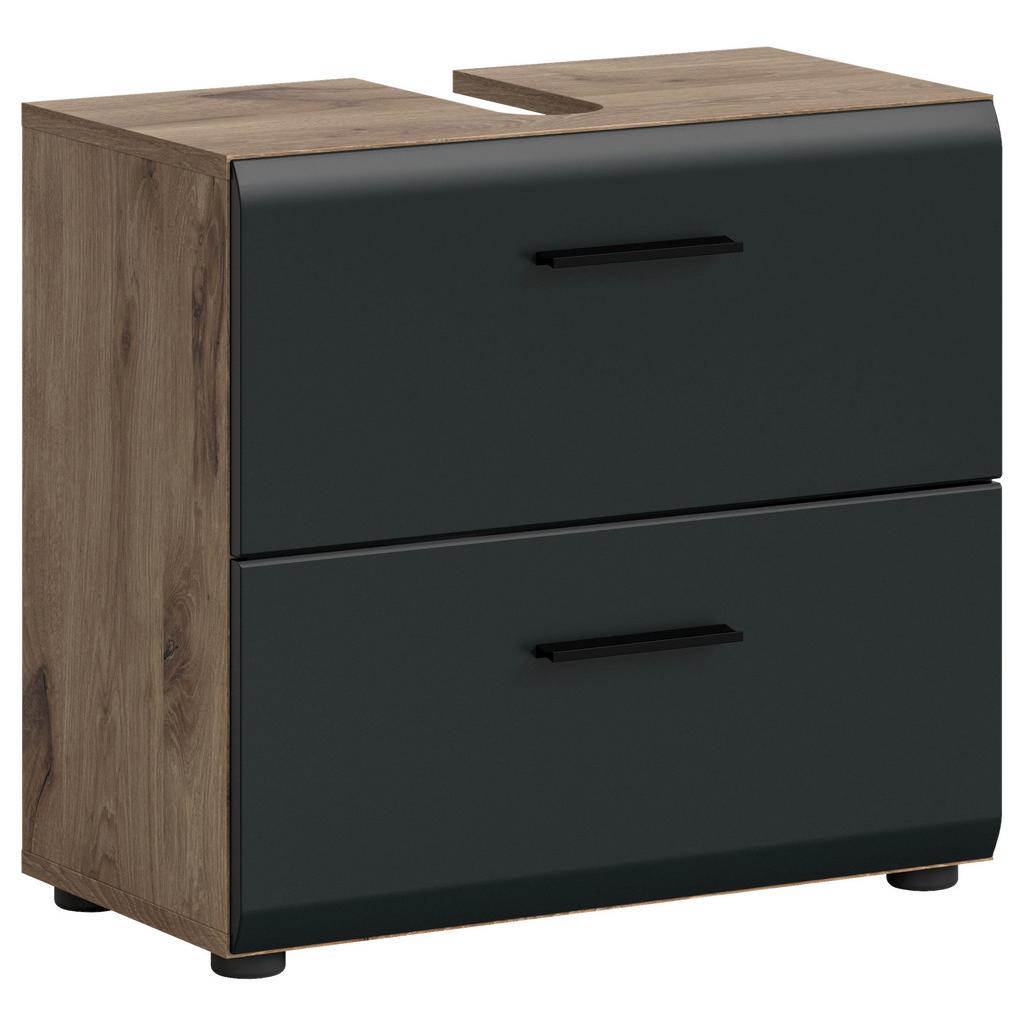 Waschbeckenunterschrank Ice Schwarz/Eiche Dekor B: 60cm