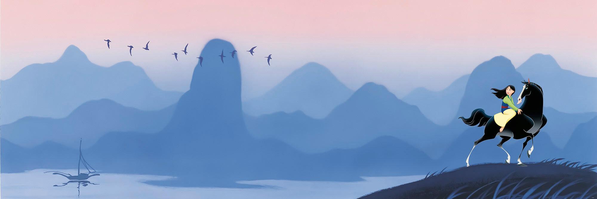 Fototapete Mulan Hills - Blau/Rosa, Trend, Papier (300/100cm)