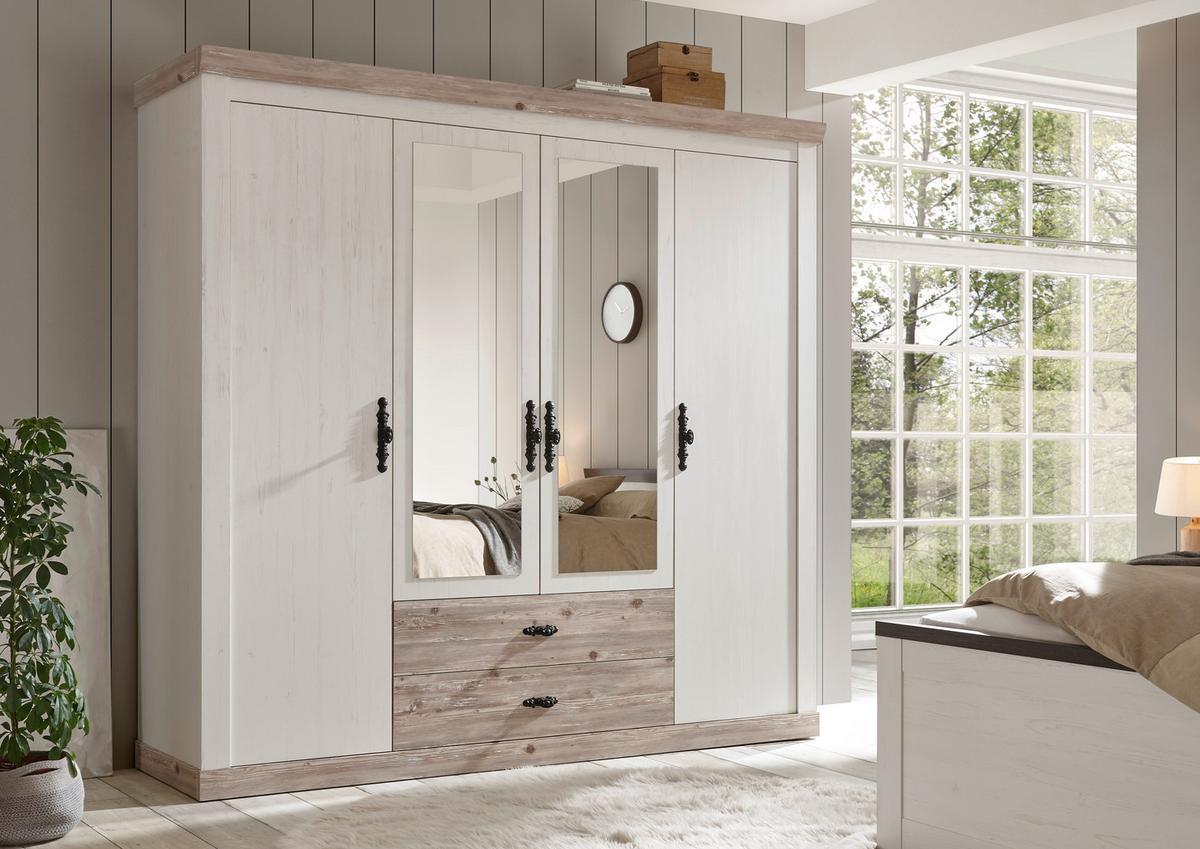 Kleiderschrank Florenz Pinie Weiß Dekor, B: 217cm - Hellbraun/Pinienfarben, Design, Holzwerkstoff (217/201/60cm) - MID.YOU