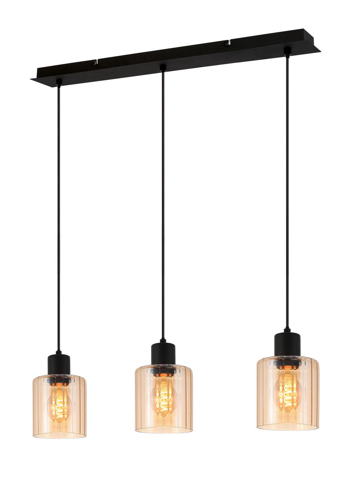 Hängeleuchte Lamy - Bernsteinfarben/Schwarz, KONVENTIONELL, Glas/Metall (64/12/120cm) - James Wood