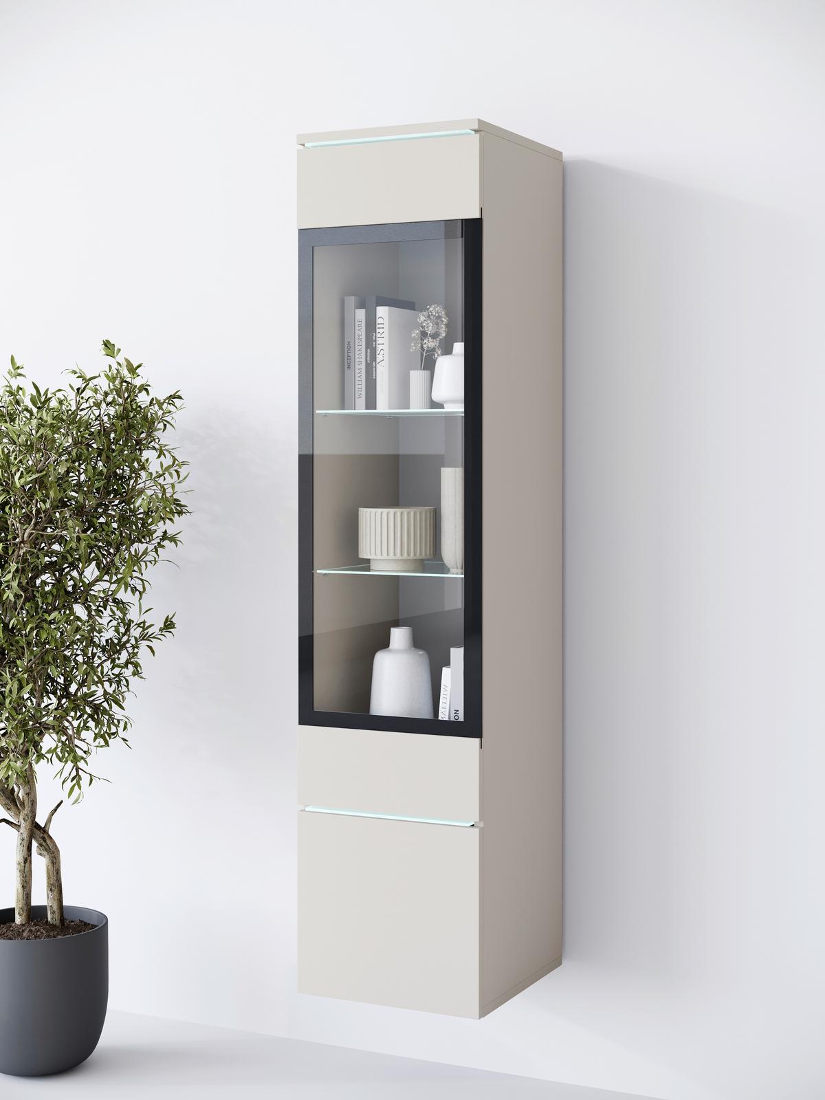 Vitrine Vera Beige/kaschmir B: 30cm - Kaschmir/Beige, Design, Glas/Holzwerkstoff (30/130/33cm) - Livetastic