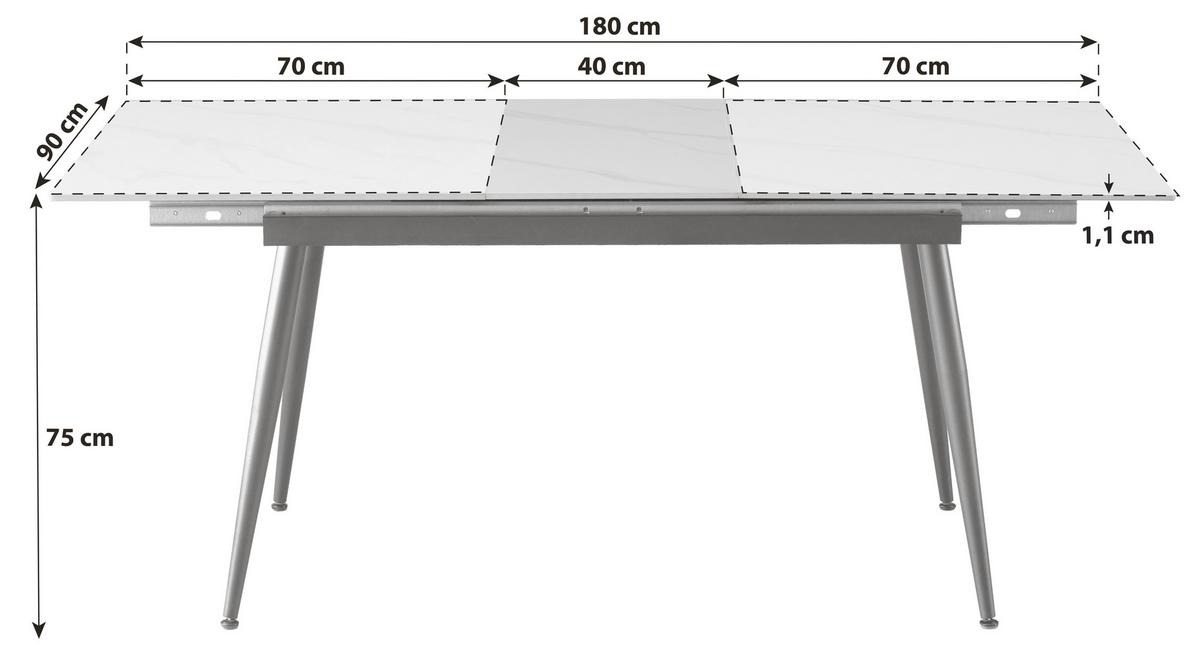 Kihúzható Asztal Otti 140 Az - fekete/fehér, Modern, fém/kerámia (140-180/75/90cm)