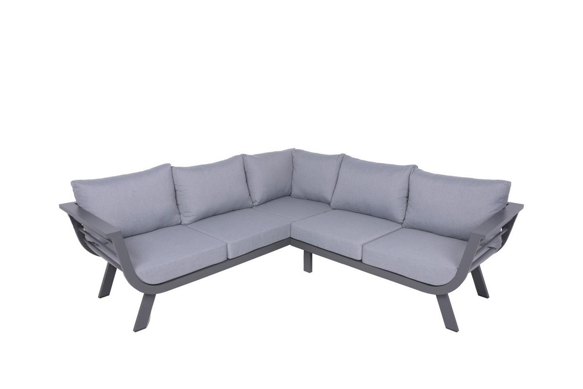 Loungegarnitur Aurelia - Dunkelgrau/Grau, Basics, Kunststoff/Textil - Gardenson