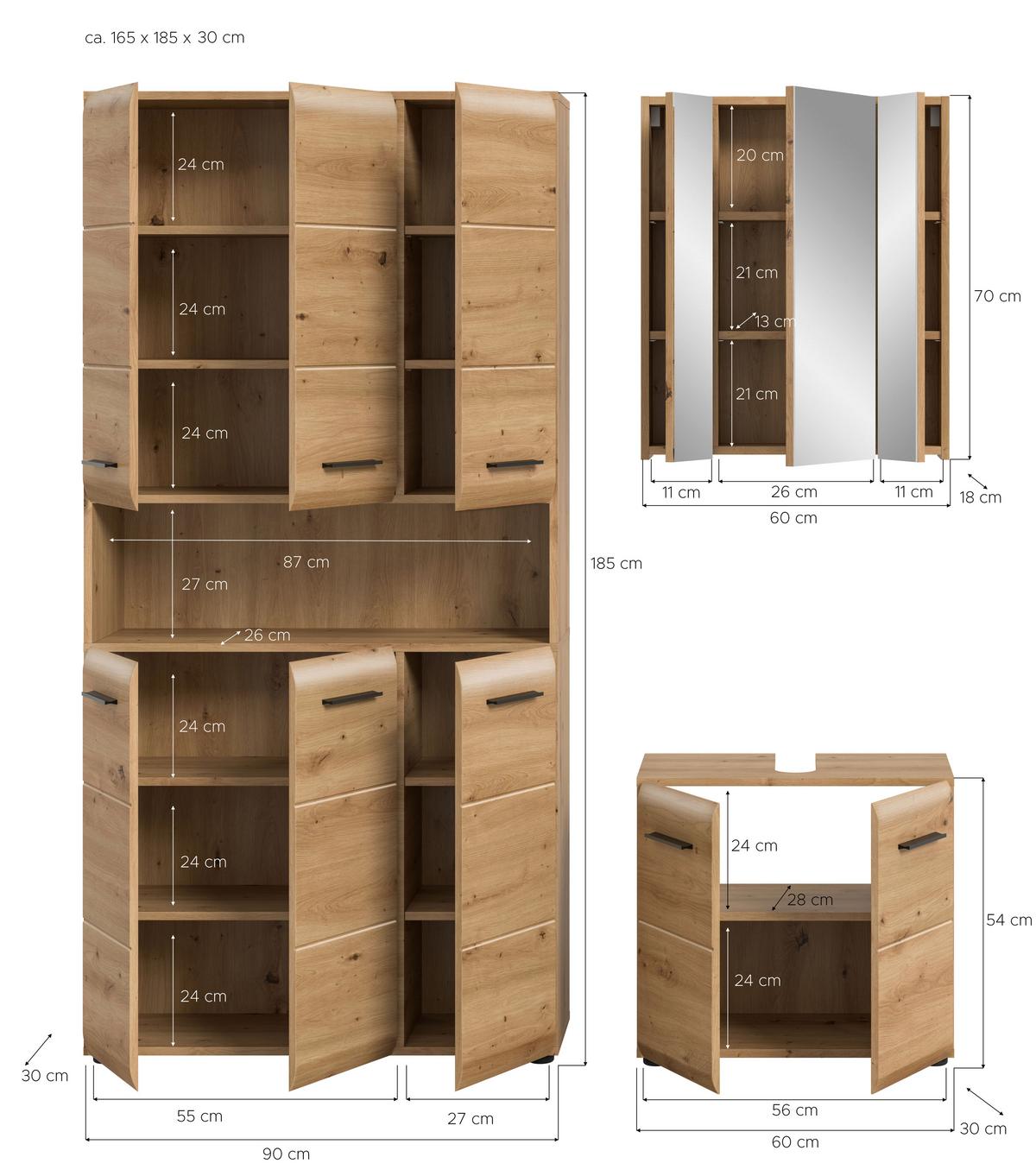 Badezimmer Ice Eiche Artisan Dekor B: 150cm - Schwarz/Eiche Artisan, Basics, Holzwerkstoff (150cm) - MID.YOU