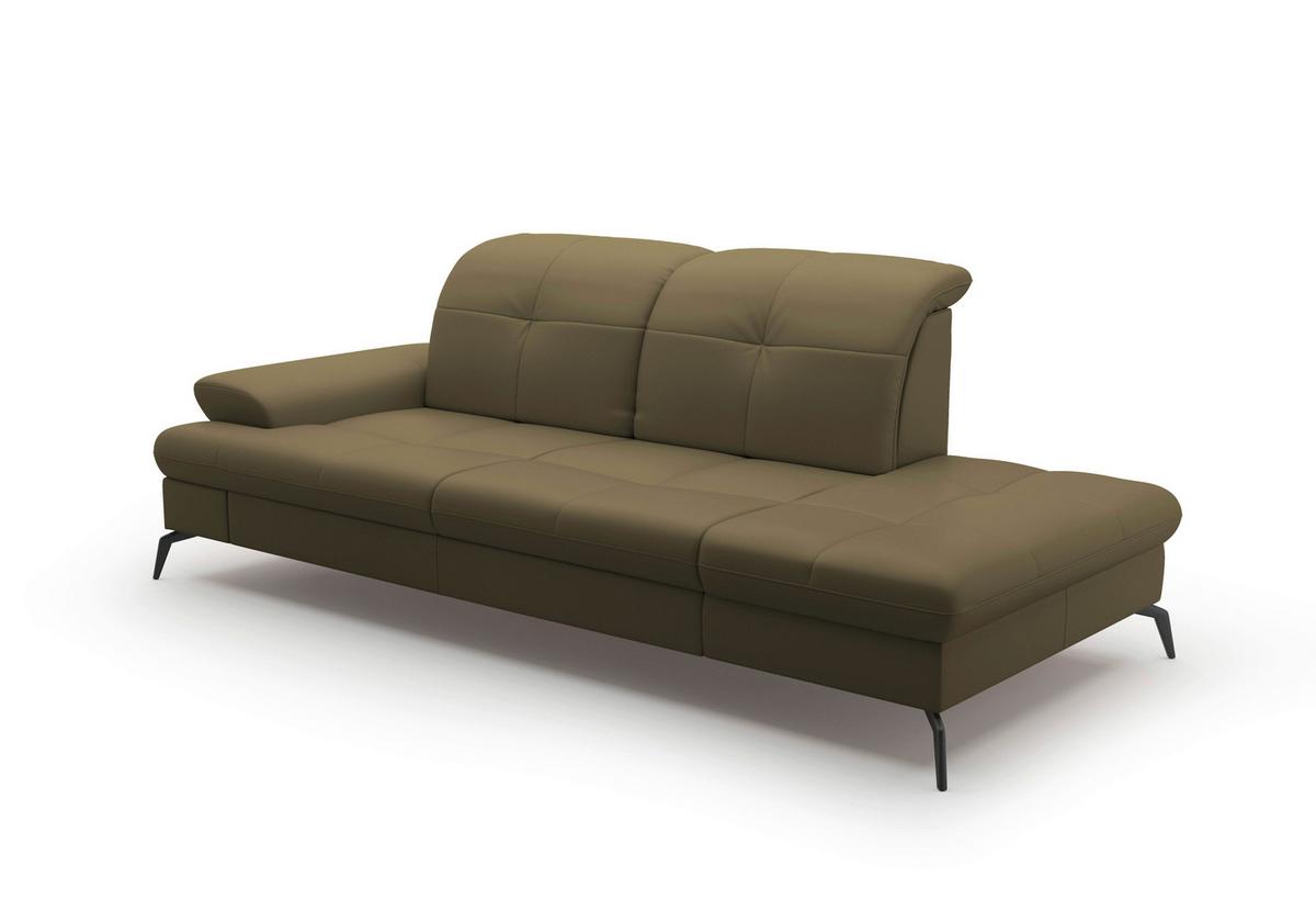 Récamiere Amica E, Olivgrün B: 231 Cm - Schwarz/Olivgrün, KONVENTIONELL, Leder/Textil (231/90/122cm) - Sit & More