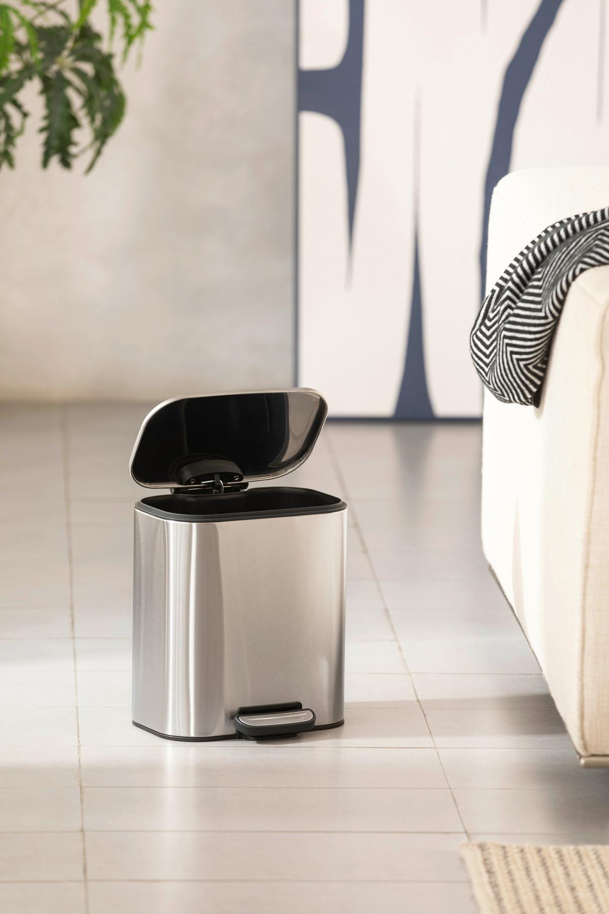 Abfalleimer Marvin - Silberfarben/Schwarz, KONVENTIONELL, Kunststoff/Metall (23,5/20/26,9cm) - Homezone