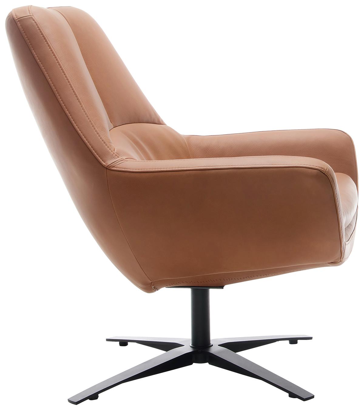 Sessel Be Organic - Cognac/Schwarz, MODERN, Leder (81/92/83cm) - Trendmanufaktur