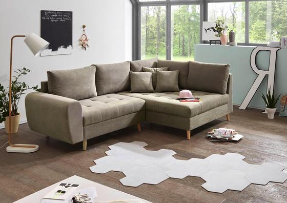 Wohnlandschaft mit Webstoff-Bezug in Sandfarben