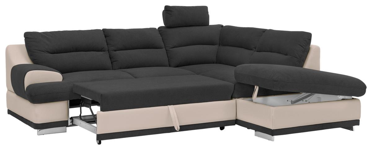 Ecksofa mit Schlaffunktion & Bk, Seaside Schwarz/Sandfarben - Sandfarben/Chromfarben, KONVENTIONELL, Textil (264/217cm) - MID.YOU