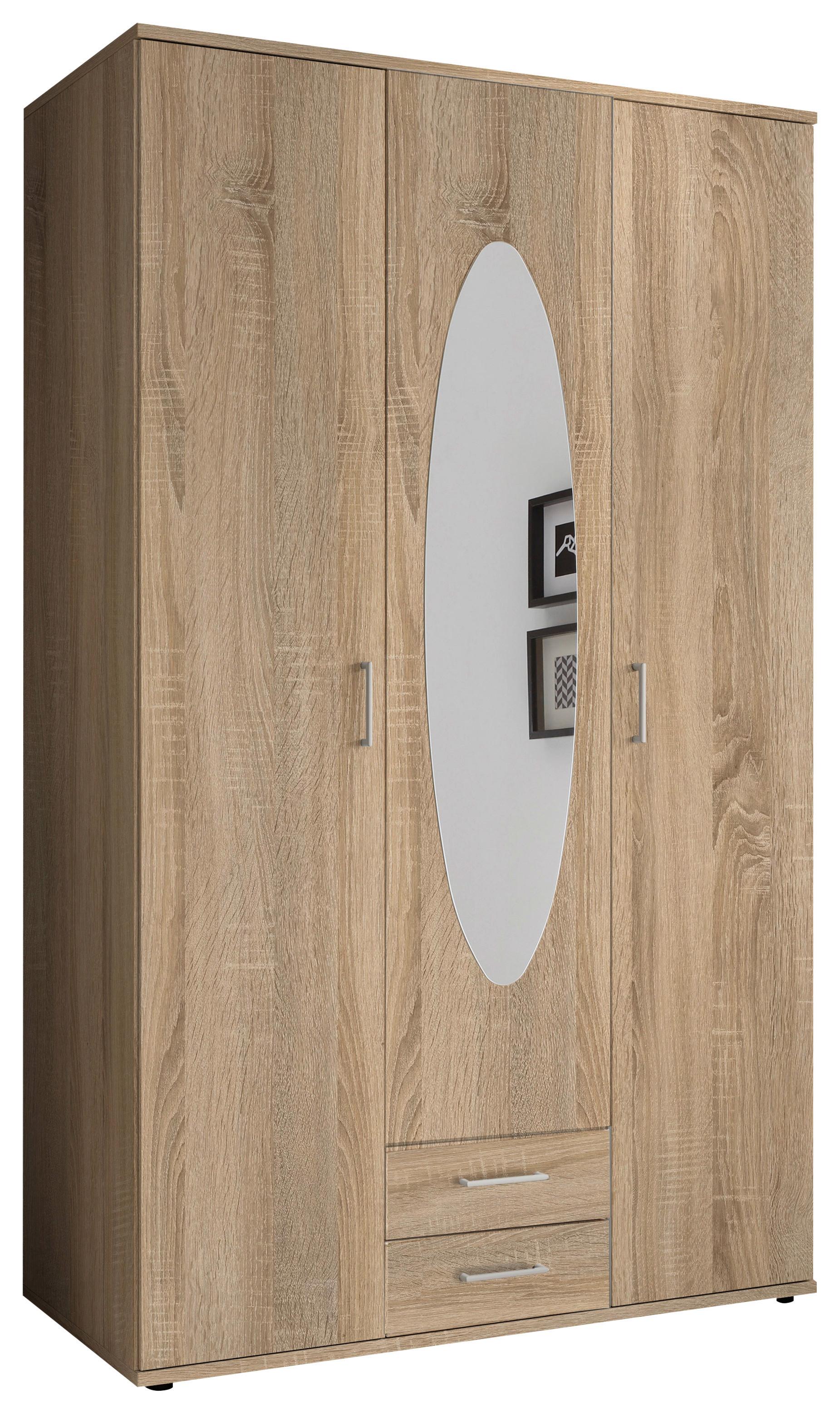 Drehtürenschrank Mit Spiegel 159cmpaul,eiche Sonoma 3-Türig - Sonoma Eiche, Basics, Glas/Holzwerkstoff (120/195/55cm)