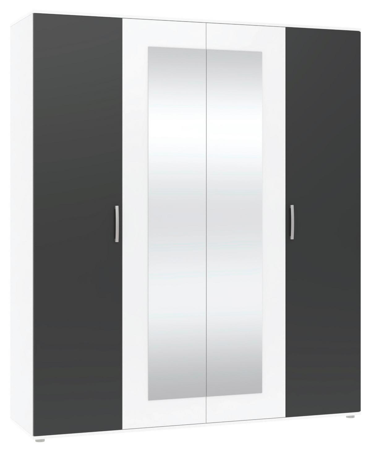 Kleiderschrank Jan Weiß/Anthrazit, B: 180 cm - Anthrazit/Weiß, Trend, Glas/Holzwerkstoff (180/210/52cm)