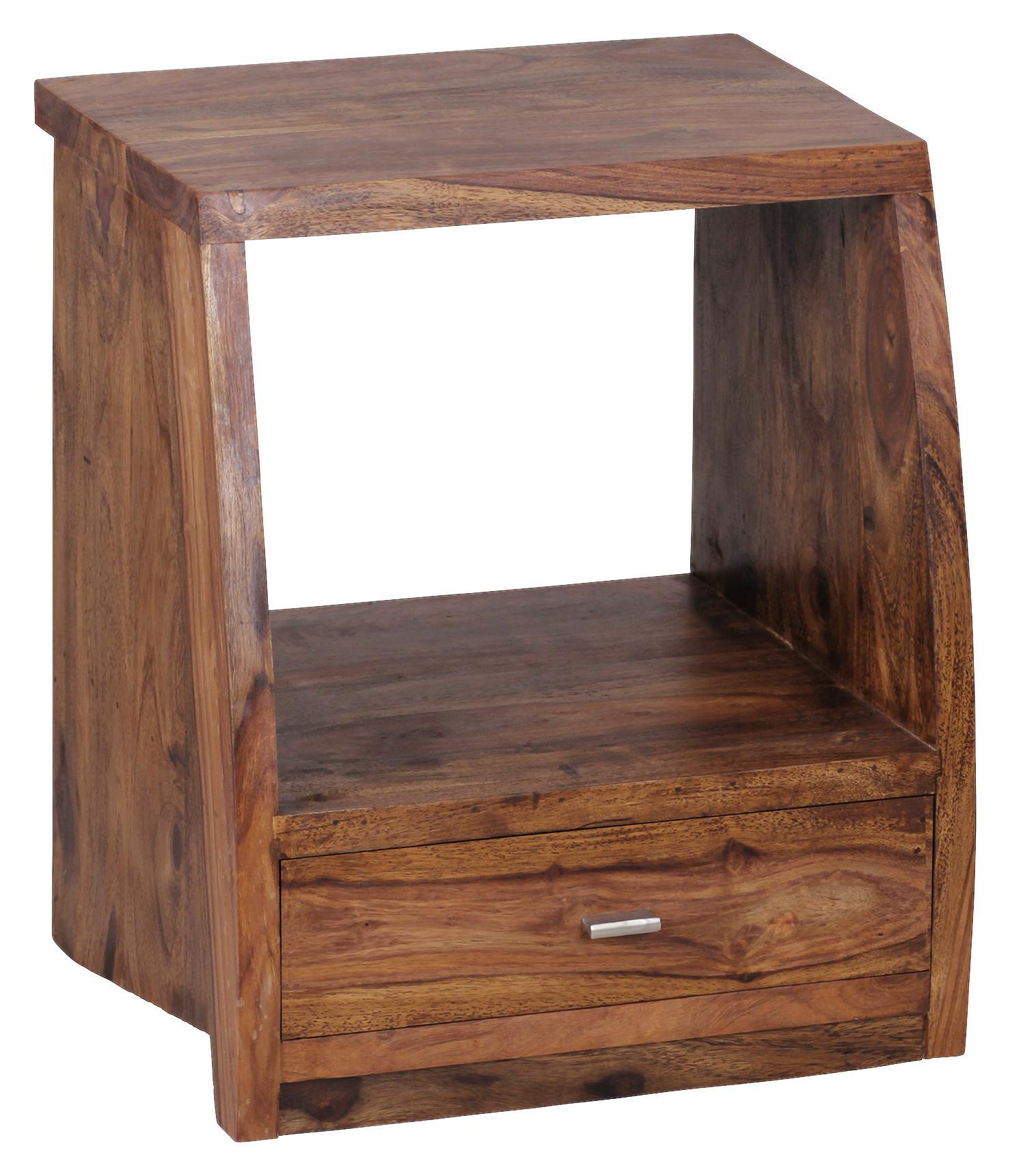 Nočný stolík z masívneho dreva Mumbai - chrómová/farba indického palisandra, Konventionell, kov/drevo (45/53/40cm) - MID.YOU