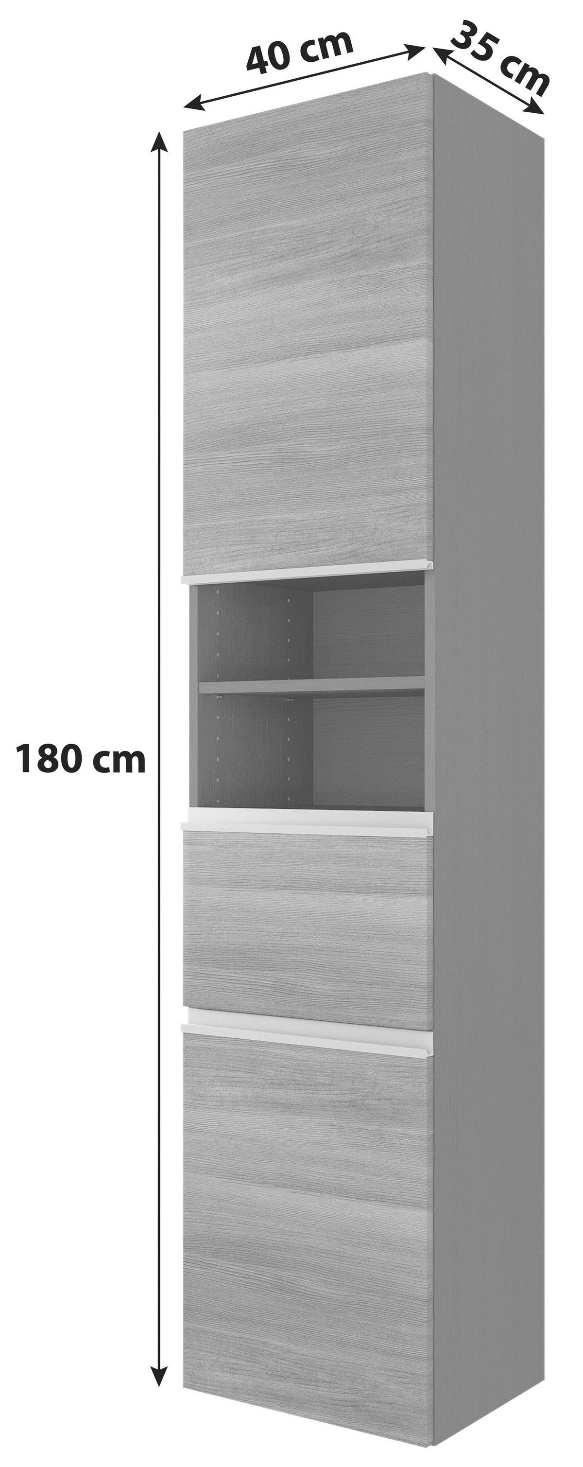 Hochschrank Mit Soft-Close Arezzo 40cm, Graphit/Eiche - Silberfarben/Graphitfarben, Basics, Holzwerkstoff (40/180/35cm) - Held