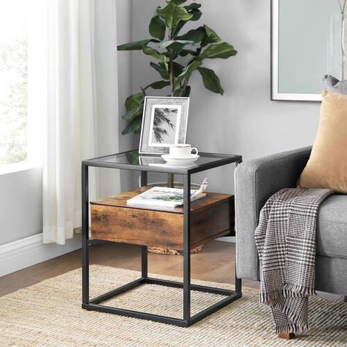 Beistelltisch Mit Glasplatte Braun, Schwarz - Schwarz/Braun, Trend, Glas/Holzwerkstoff (43/43/54cm) - Boxxx