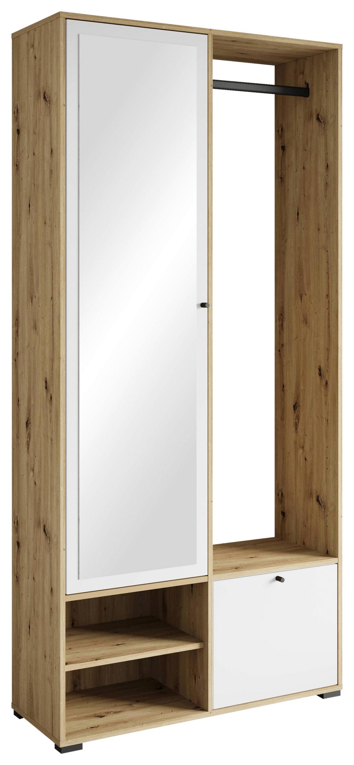 Garderobe Dino Weiß Eiche Artisan Dekor B: 90 cm - Weiß/Eiche Artisan, Trend, Holzwerkstoff (90/190/33cm) - P & B