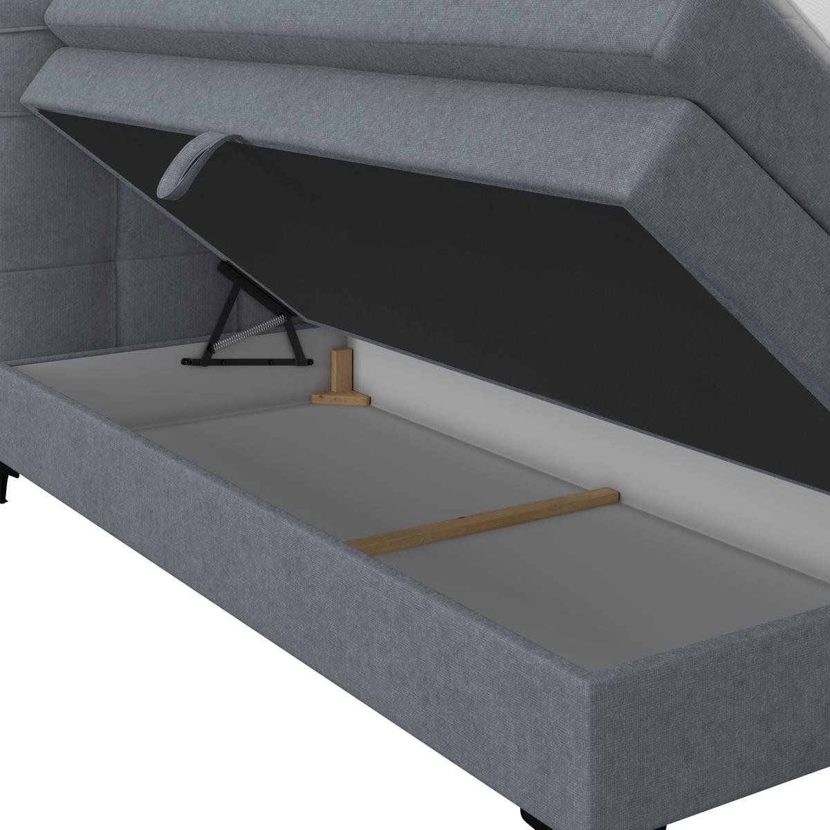 Boxspringbett MITTO Blaugrau 140x200 cm - Blaugrau/Schwarz, KONVENTIONELL, Textil/Metall (140/200cm)