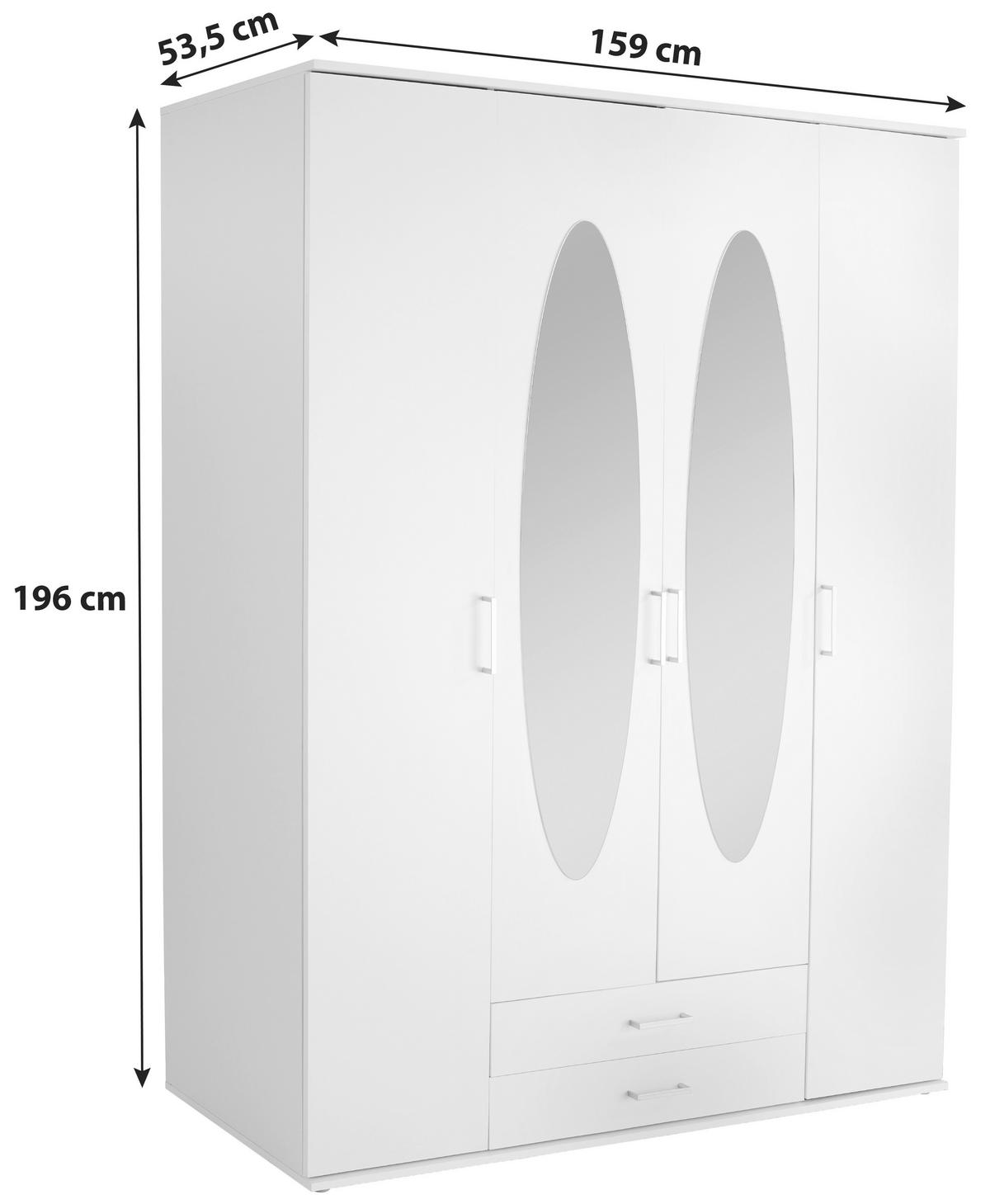 Drehtürenschrank Mit Spiegel 159 Cm Paul, Weiß - Weiß, Basics, Glas/Holzwerkstoff (159/196/54cm)