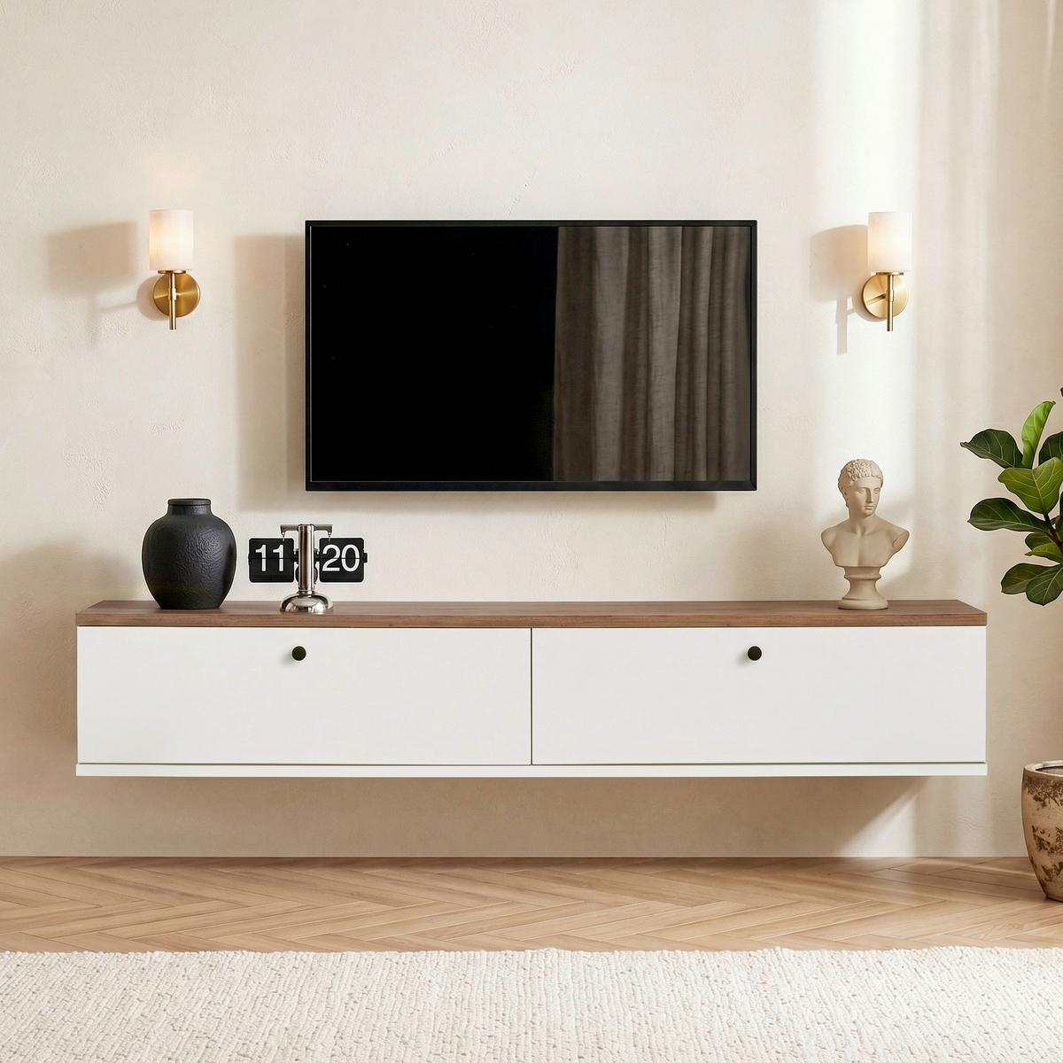 TV-ELEMENT Weiß/Kieferfarben B: 140cm - Weiß/Kieferfarben, MODERN, Holzwerkstoff (140/25/25cm)