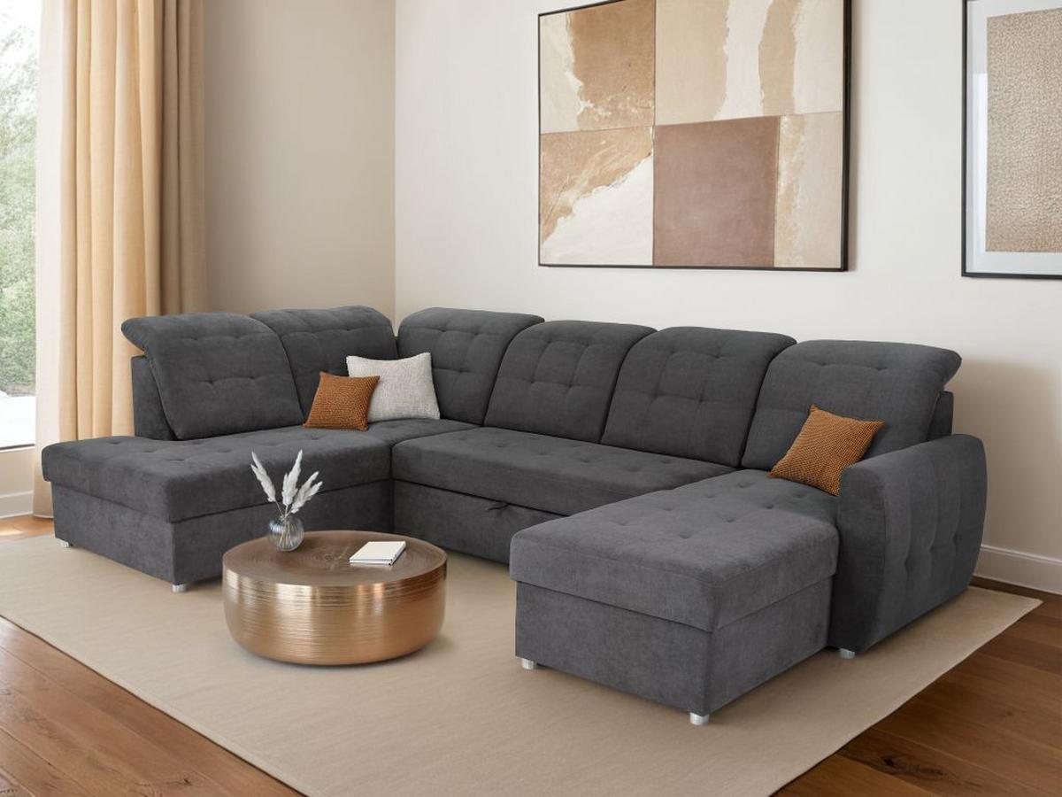 Rohová sedačka ATLAS U, levá, antracitová,úl.prostor,lůžko - barvy chromu/antracitová, Moderní, kov/dřevo (207/306/174cm)