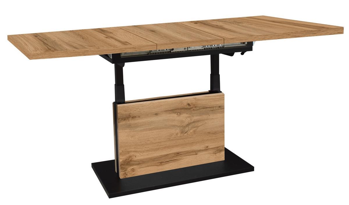 Couchtisch Lift Eiche Wotan/schwarz B: 120 Cm - Eiche Wotan/Schwarz, Design, Holzwerkstoff/Metall (120-160/56-75/70cm) - MID.YOU