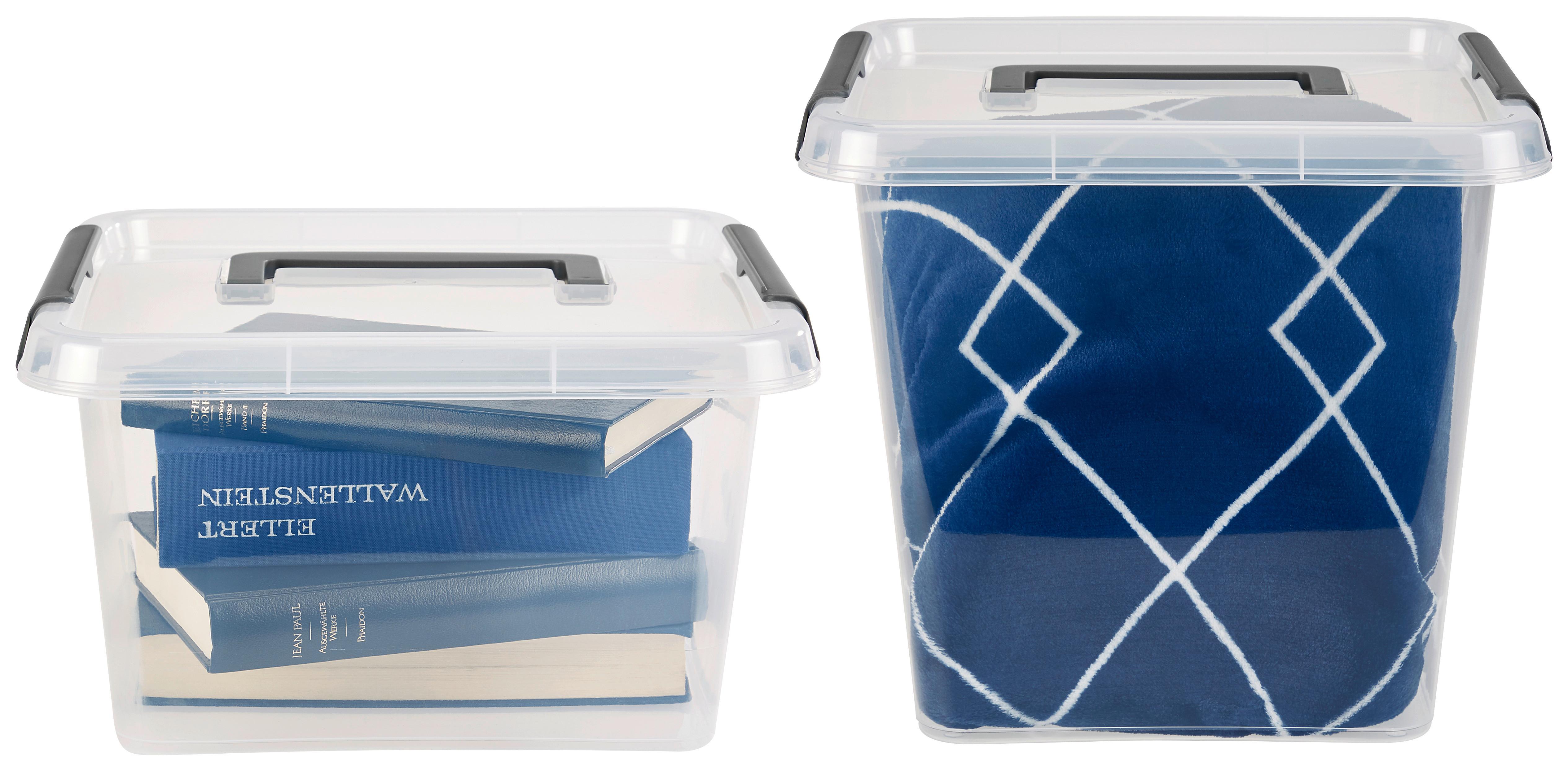 Aufbewahrungsbox mit Deckel Mila 9l, 29,5x29,5x17 cm - Transparent/Schwarz, KONVENTIONELL, Kunststoff (29,5/29,5/17cm) - Homezone